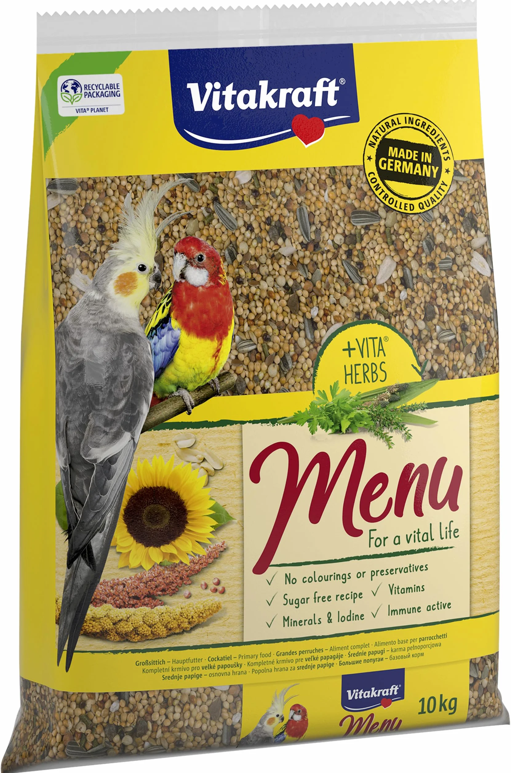Vitakraft Menu 10 kg Nourriture Principale pour Grandes Perruches avec Vitamines et Complexe Immunitaire Actif