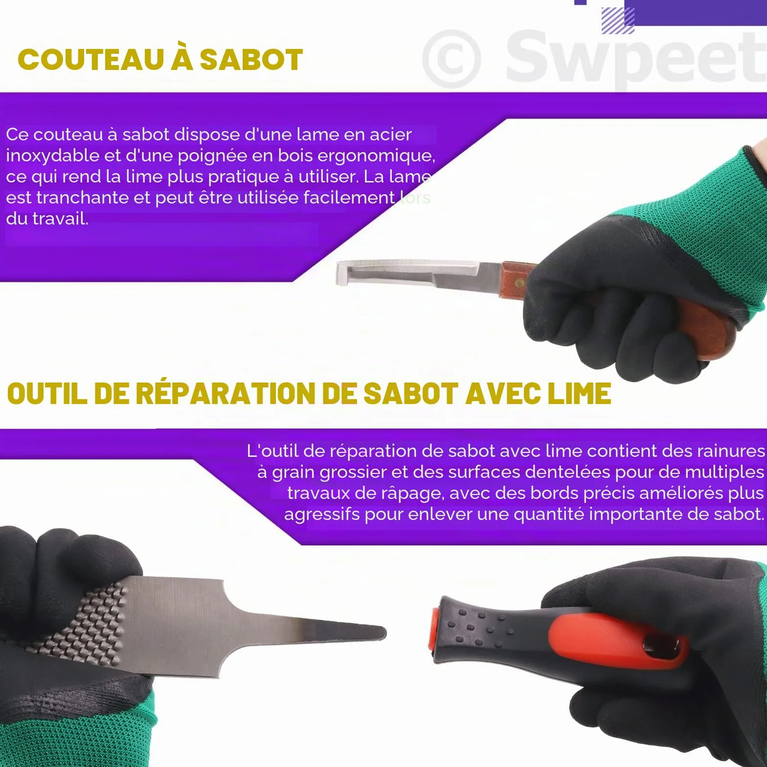 Swpeet Kit de 8 pièces d'outils de maréchalerie professionnels avec cisailles, coupe-sabot, lime et pince