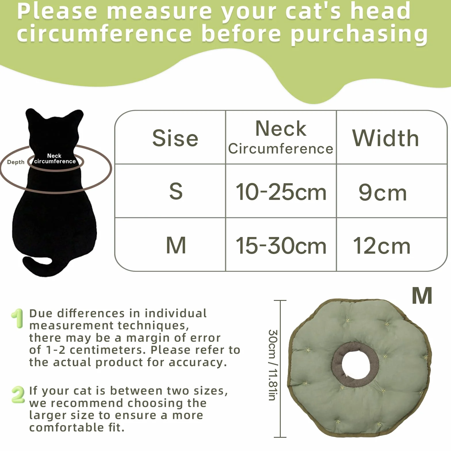 Collerette Chat Anti Léchage Imperméable Souple Protection Post-Opératoire pour Chats Chiots Vert M