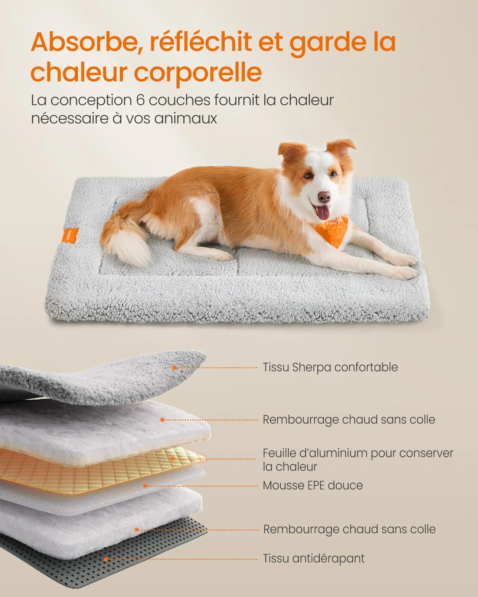 Feandrea Tapis Chien Antidérapant Lavable en Machine 105 x 70 cm Gris Clair