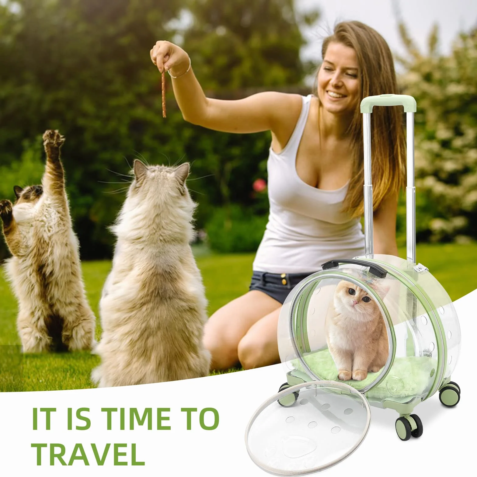 Sac de transport pour chat avec roulettes, transporteur mobile avec manche télescopique, sac de transport avec roulettes pour chiens et chats, transporteur de voyage portable pour petits animaux de