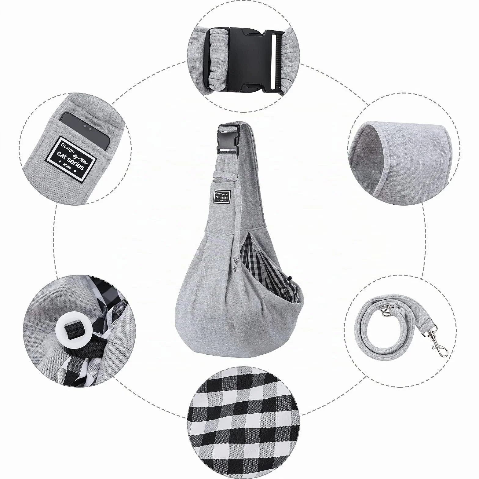 Sac de Transport en Bandoulière pour Animal de Compagnie Gris