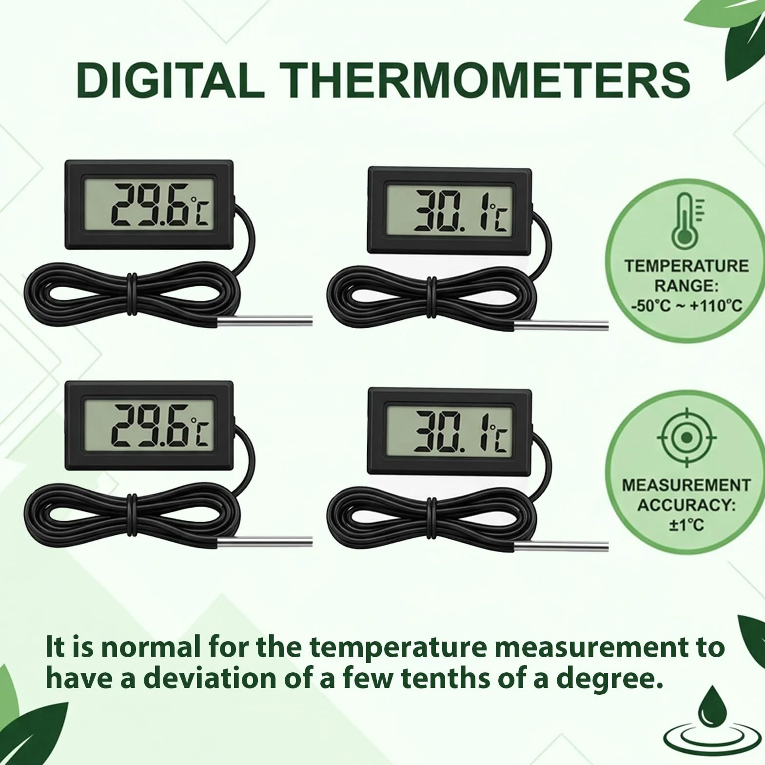 Thermomètre Numérique LCD avec Sonde Externe, Mini Digital Thermomètre pour Hygrometre Terrarium Réfrigérateur Congélateur Aquarium Reptile Vitrine Réfrigérée, 4PCS Affichage Rapide Haute Précision