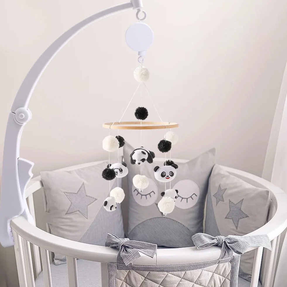 Mobile Musical en Bois avec Support Réglable et Boîte à Musique Décoration de Berceau (Beige)