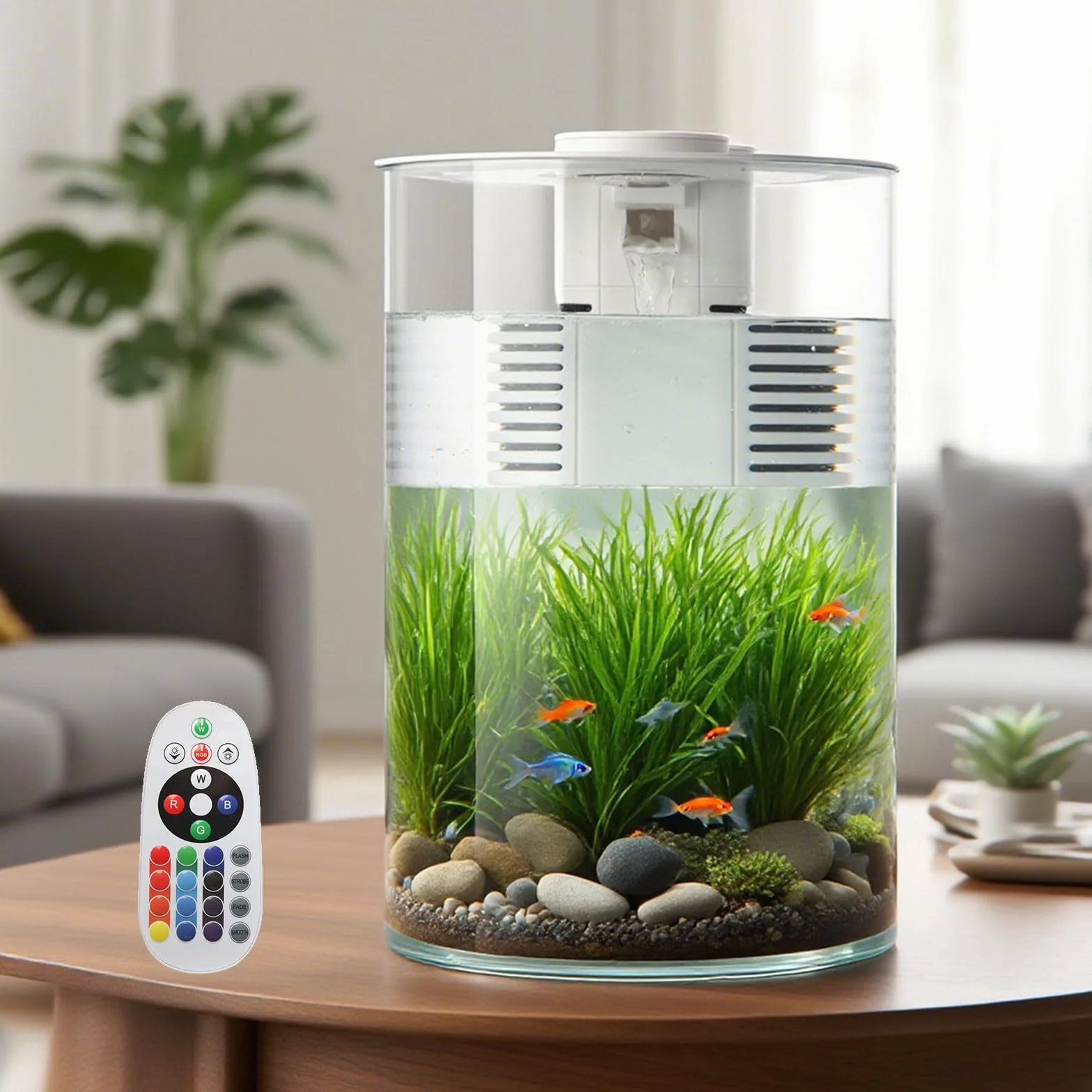 Aquarium Complet avec Filtre et Éclairage LED 11 L Multicolore 360° Fish Tank pour Petits Poissons Betta