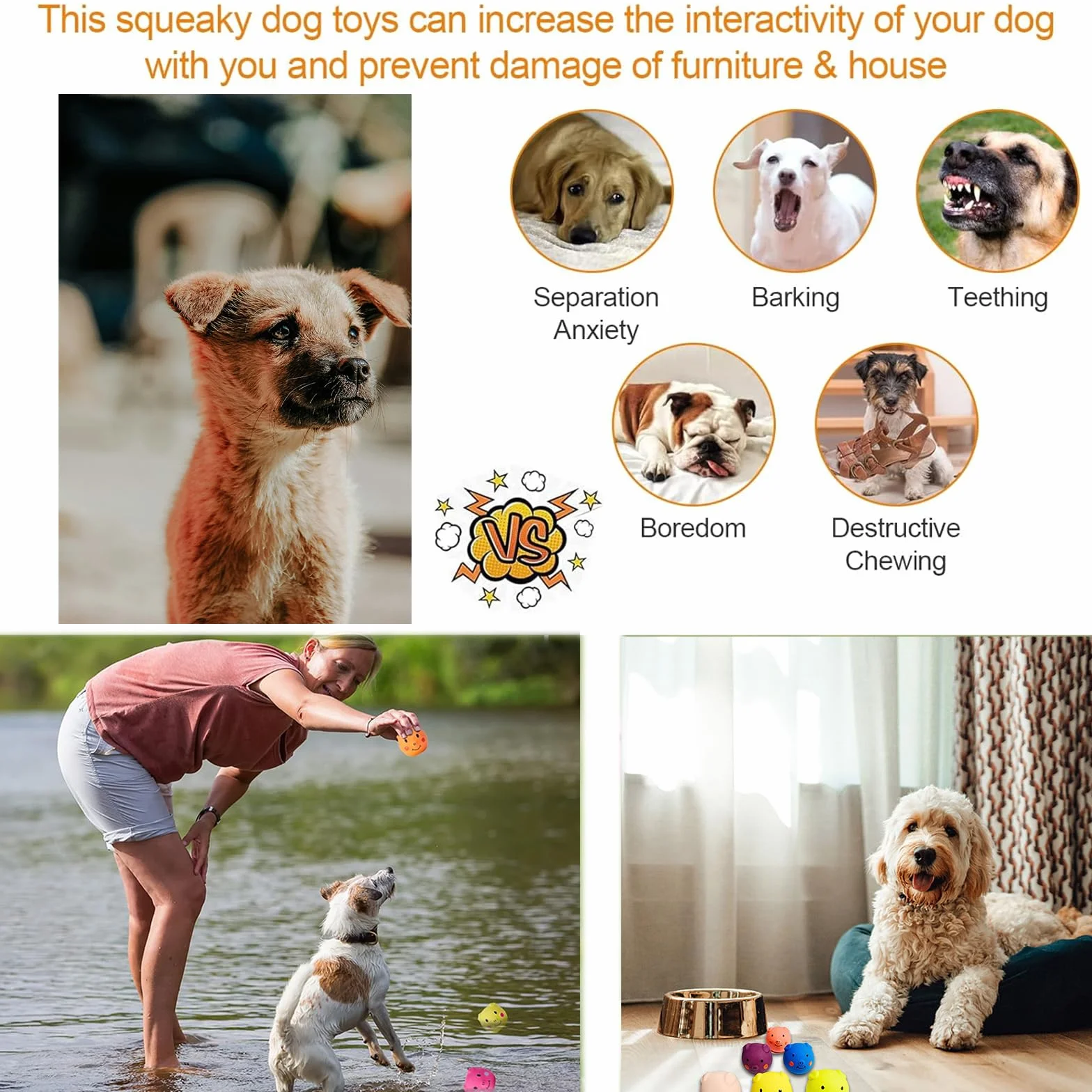 Jouet Chien Couineur Latex, 6 Pièces Balle Couineuse pour Petit Chien