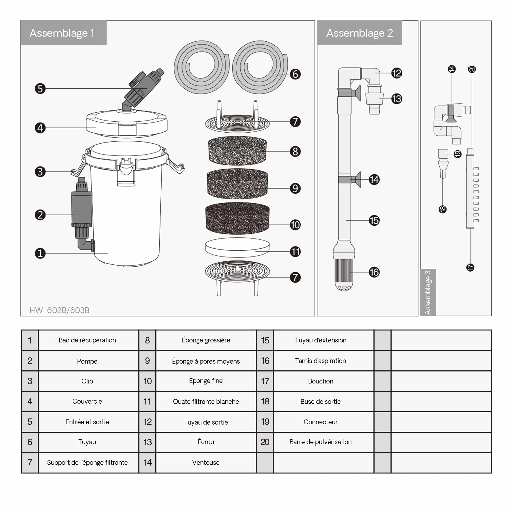 SunSun HW-603B Filtre extérieur pour Aquarium, 400 l/h, 3 étapes de filtration, 6 W