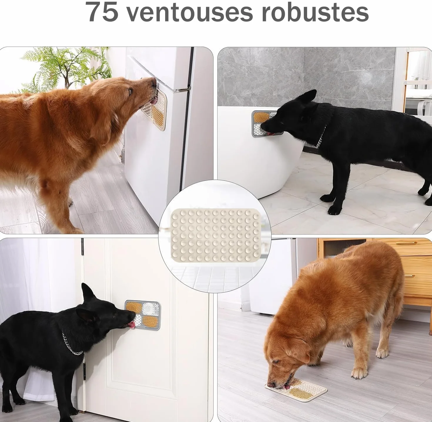 MateeyLife Tapis de léchage Chien avec ventouses Anti-Glisse Alimentation Humide/Sèche Surface Alvéolée Lavable