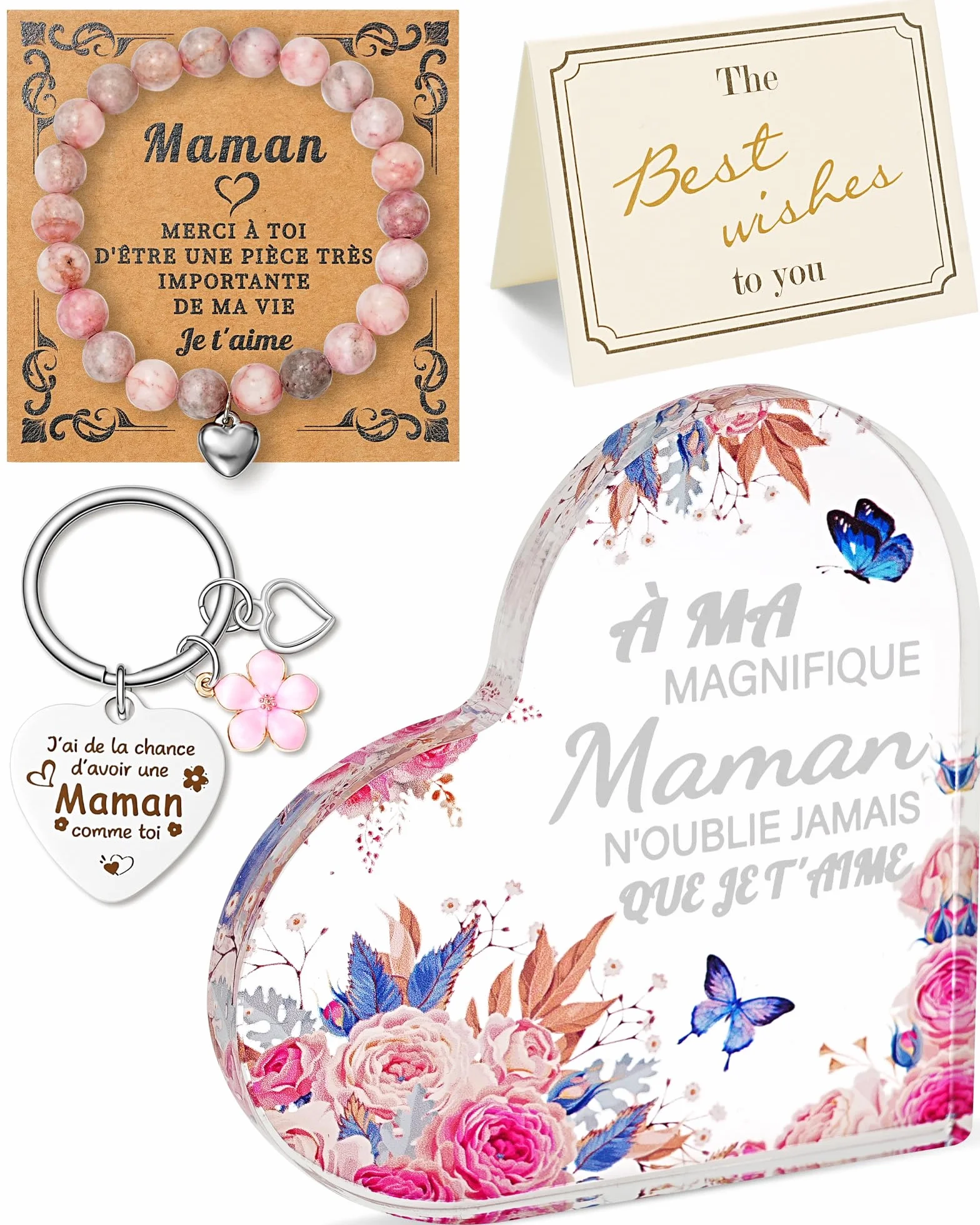 Merclix Coffret Cadeau Maman Bracelet Porte-Clés Ornement Acrylique Fête des Mères