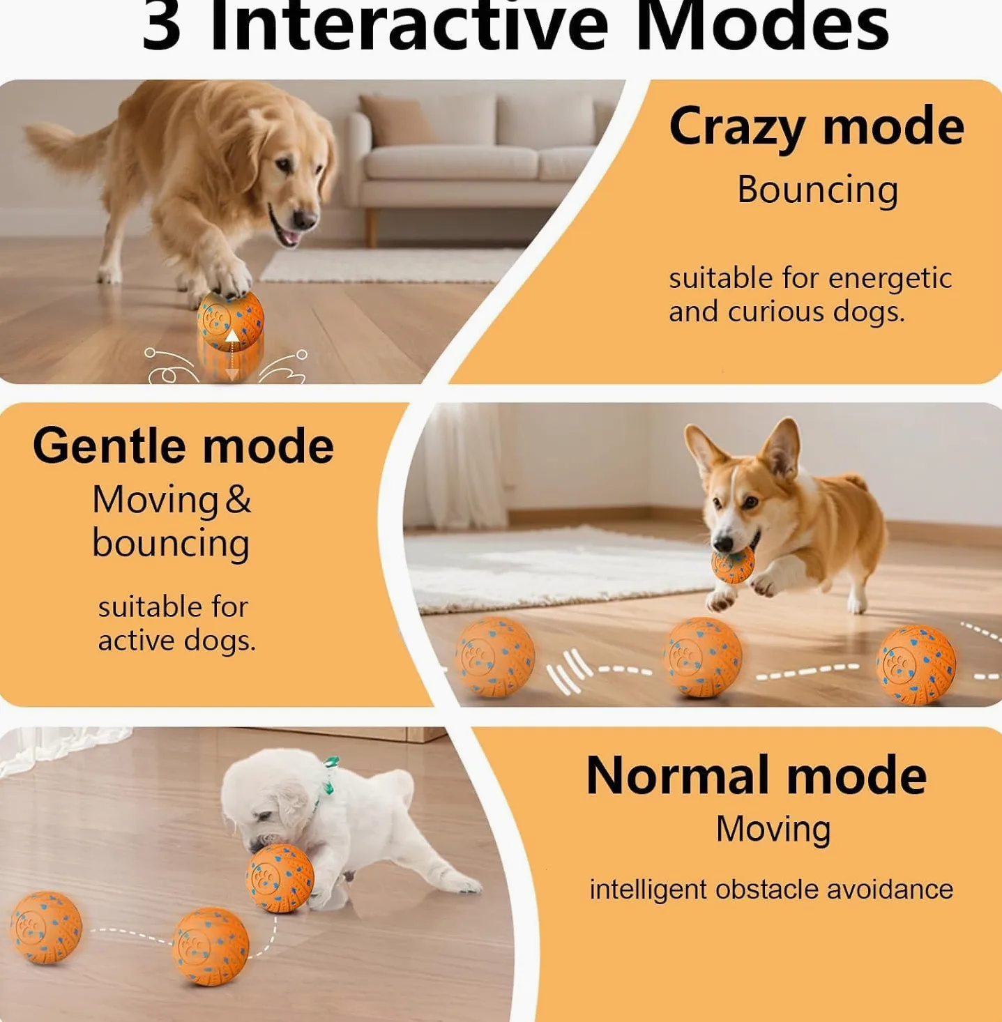 Jouets interactifs pour chien : balle intelligente pour chien – rebondissement automatique, vibration et action de saut ! Design Duraspin durable pour les mâcheurs agressifs. Rechargeable et durable