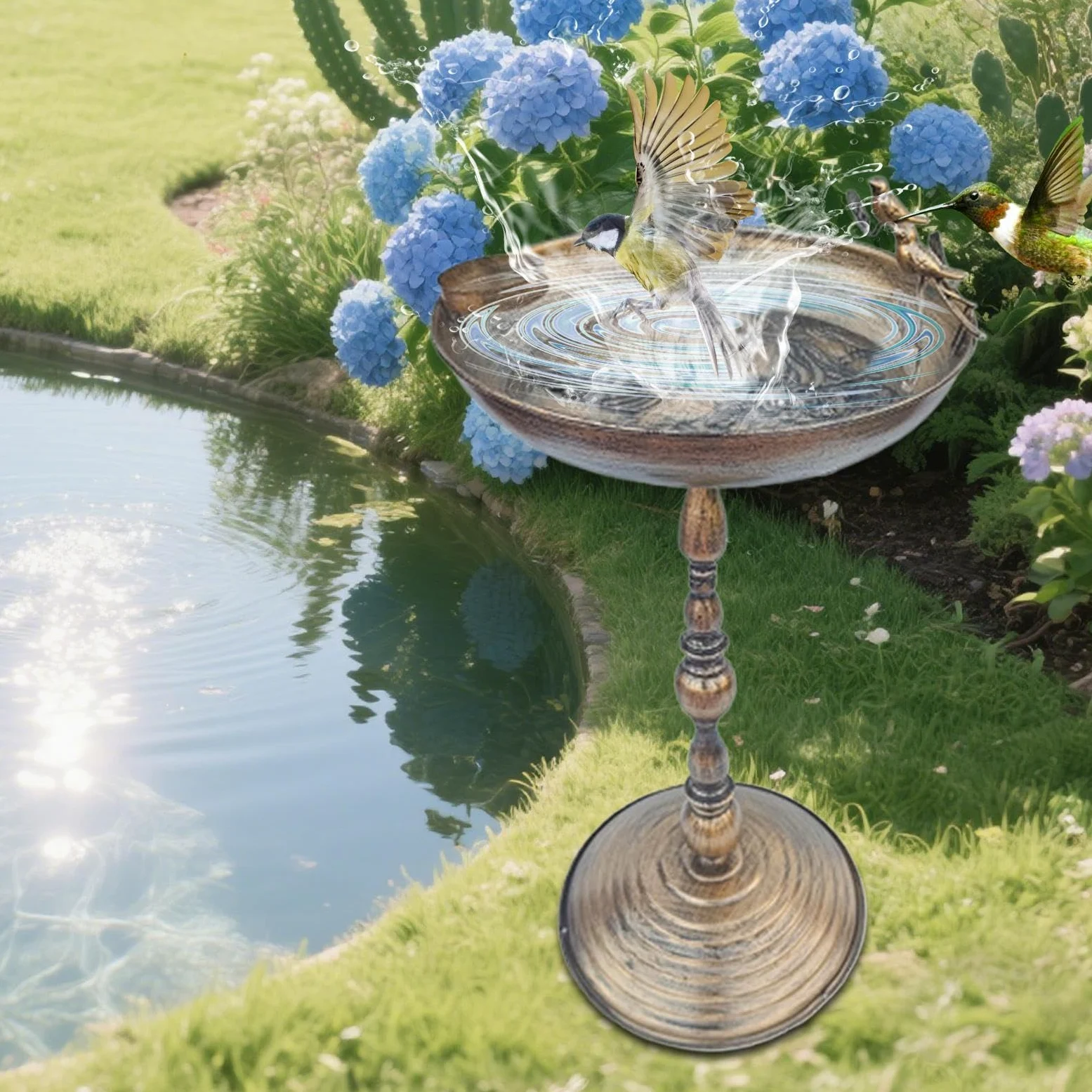 Bain d'oiseaux Extérieur | Fontaine À Oiseaux sur Pied pour Jardin - Bassin en Fer Forgé avec Plateau De Nourriture, Décoration pour Terrasse, Jardin, Balcon Et Cour