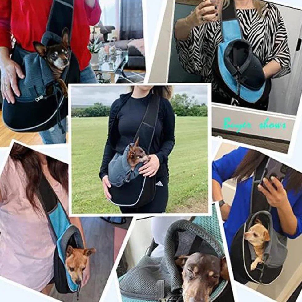 Sac de Transport Chien Portable Sac à Bandoulière Chien Chat Réglable Sac de Voyage pour Petits Animaux Maille Respirant Sac Ventrale Chiot Confortable avec Poche Avant pour Extérieur Marche Métro,M