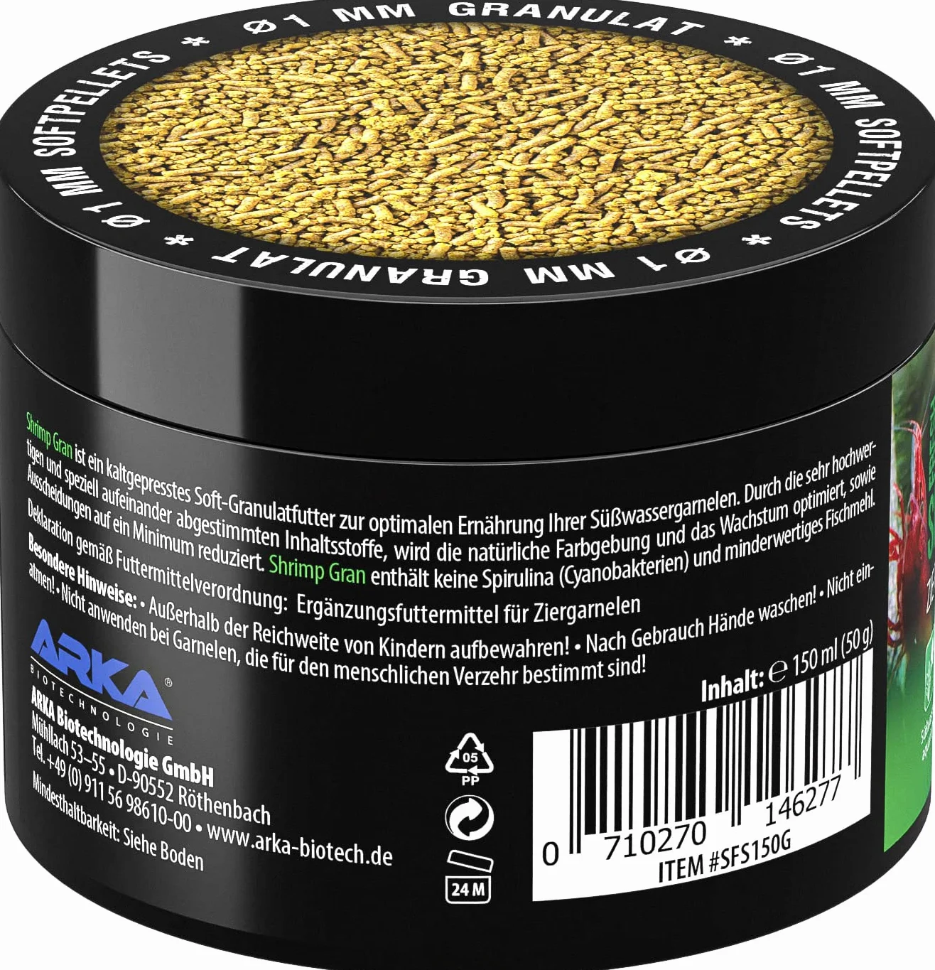 ARKA Shrimp Gran 150 ML granulés tendres pressés à Froid pour Neocaridina & Caridina favorise Croissance Couleurs mue digestibilité élevée