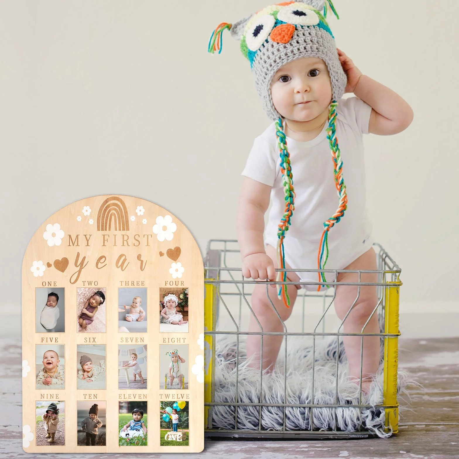 PEUTIER Cadre Photo Bébé Première Année Personnalisé Garçon Fille Anniversaire Décoration Chambre
