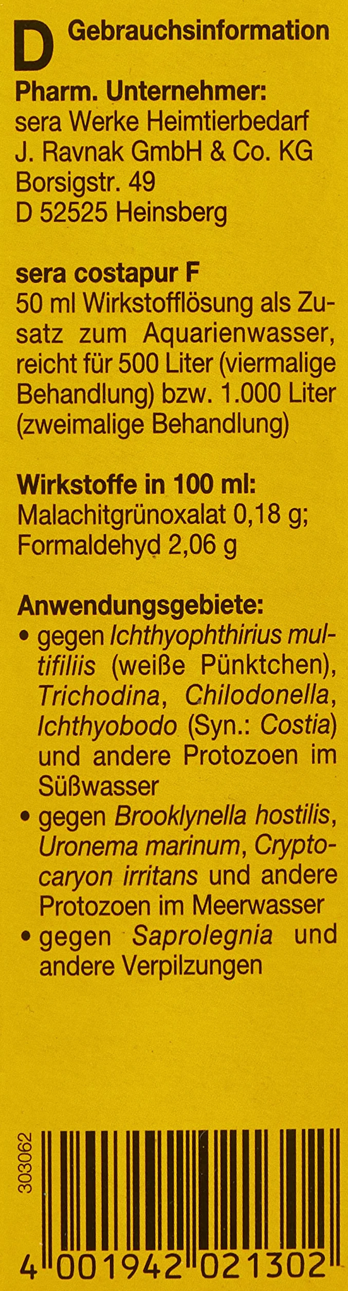 Sera Costapur Conditionneur d’Eau pour Aquariophilie 50 ML