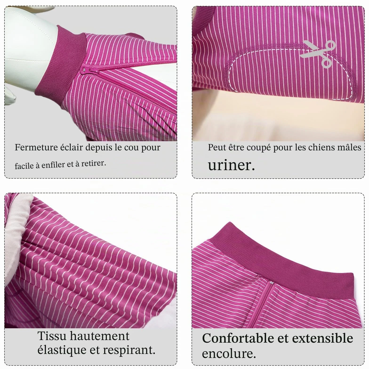 Combinaison Chien Post Operatoire Femelle Male Body Stérilisation Fuchsia