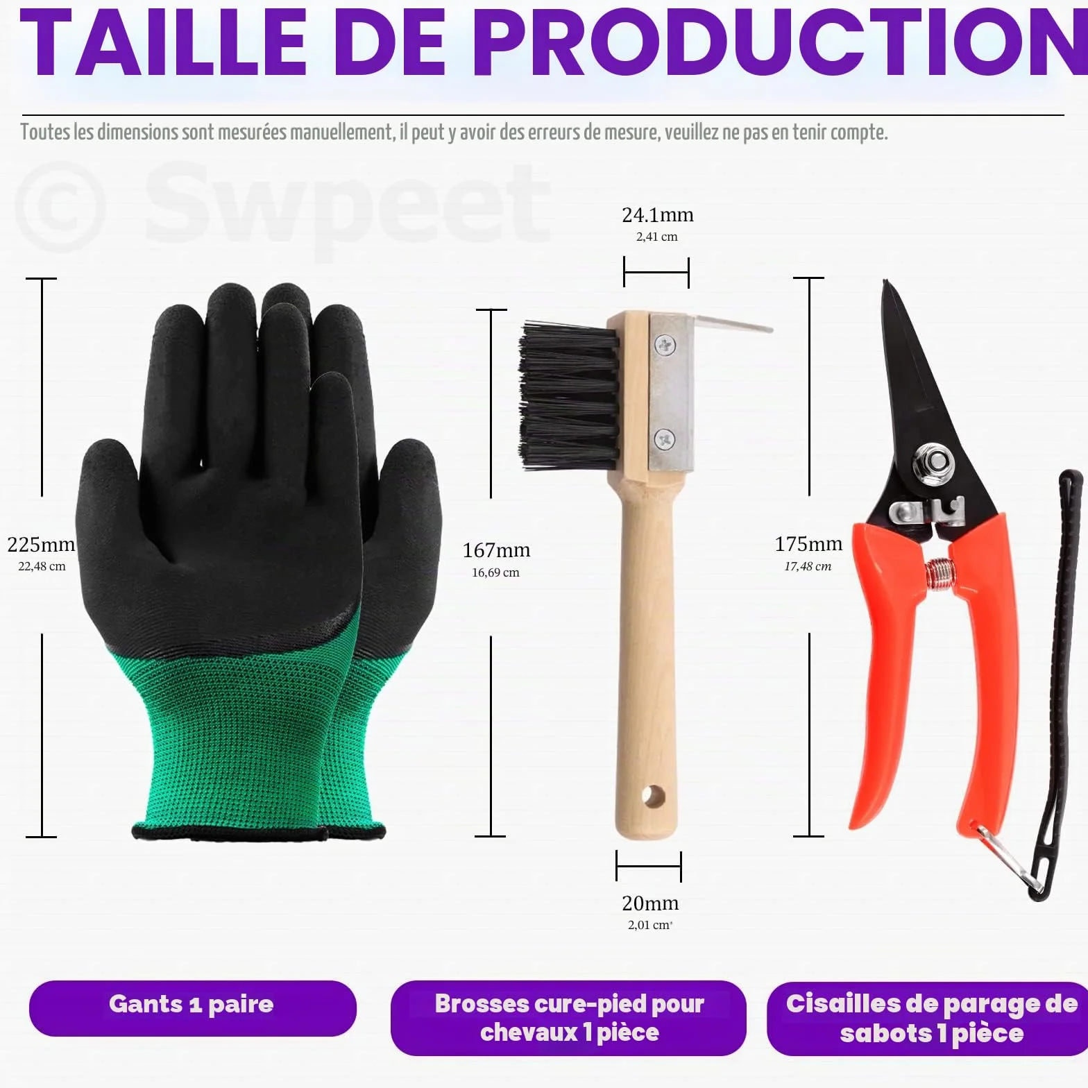 Swpeet Kit de 8 pièces d'outils de maréchalerie professionnels avec cisailles, coupe-sabot, lime et pince