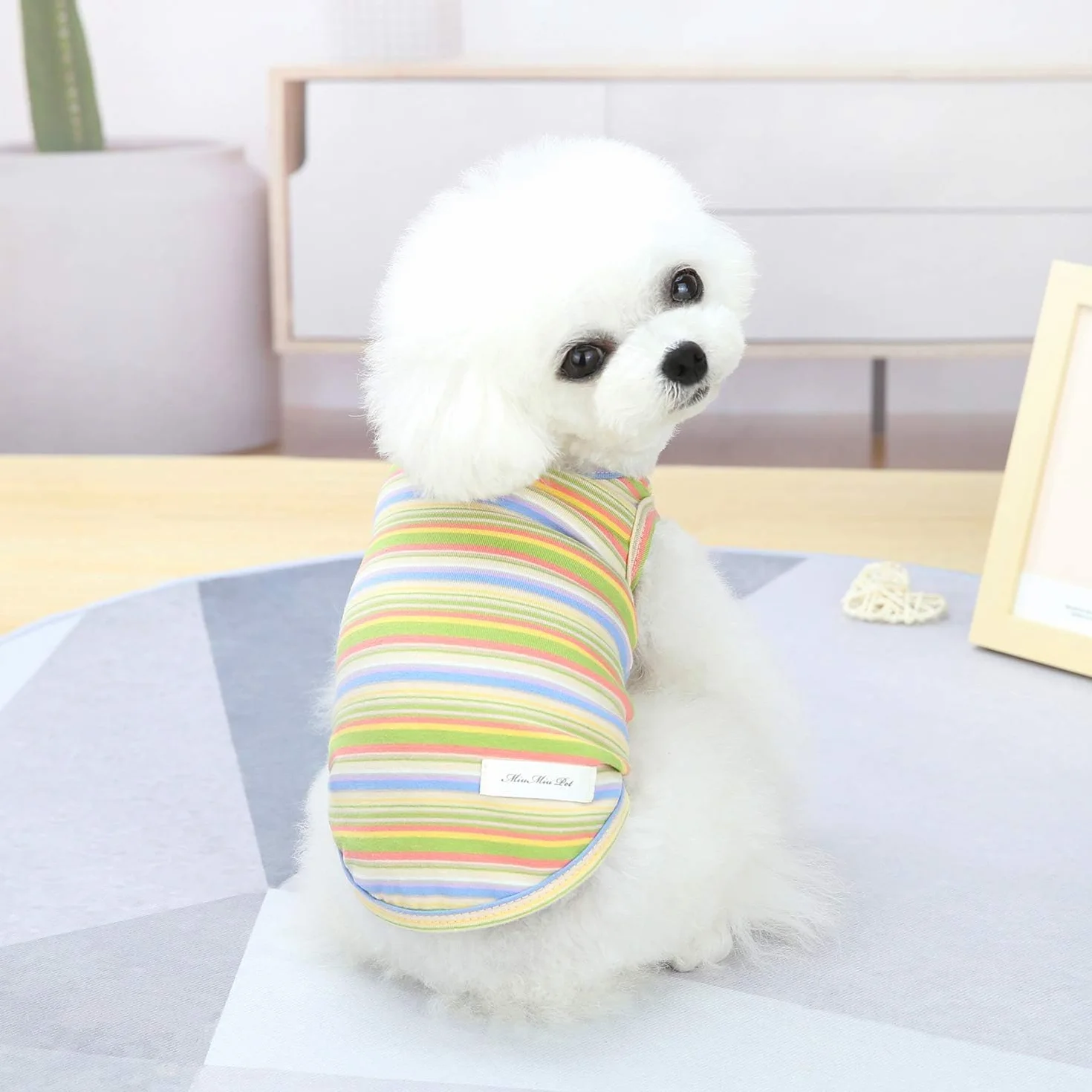 T-Shirt rayé pour Chien en Coton Respirant, Débardeur Doux pour Petit Chien Taille M