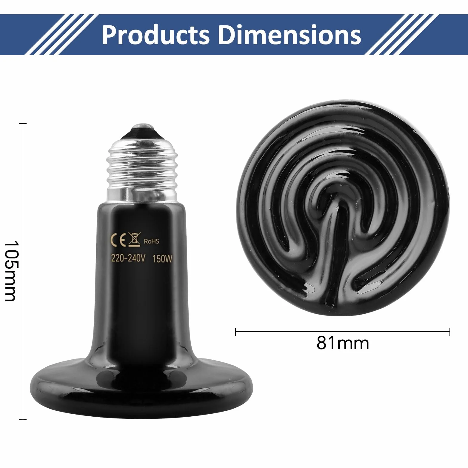 Lot de 2 E27 150W Céramique Lampe Chauffante Reptiles 220-240V Ampoule Infrarouge