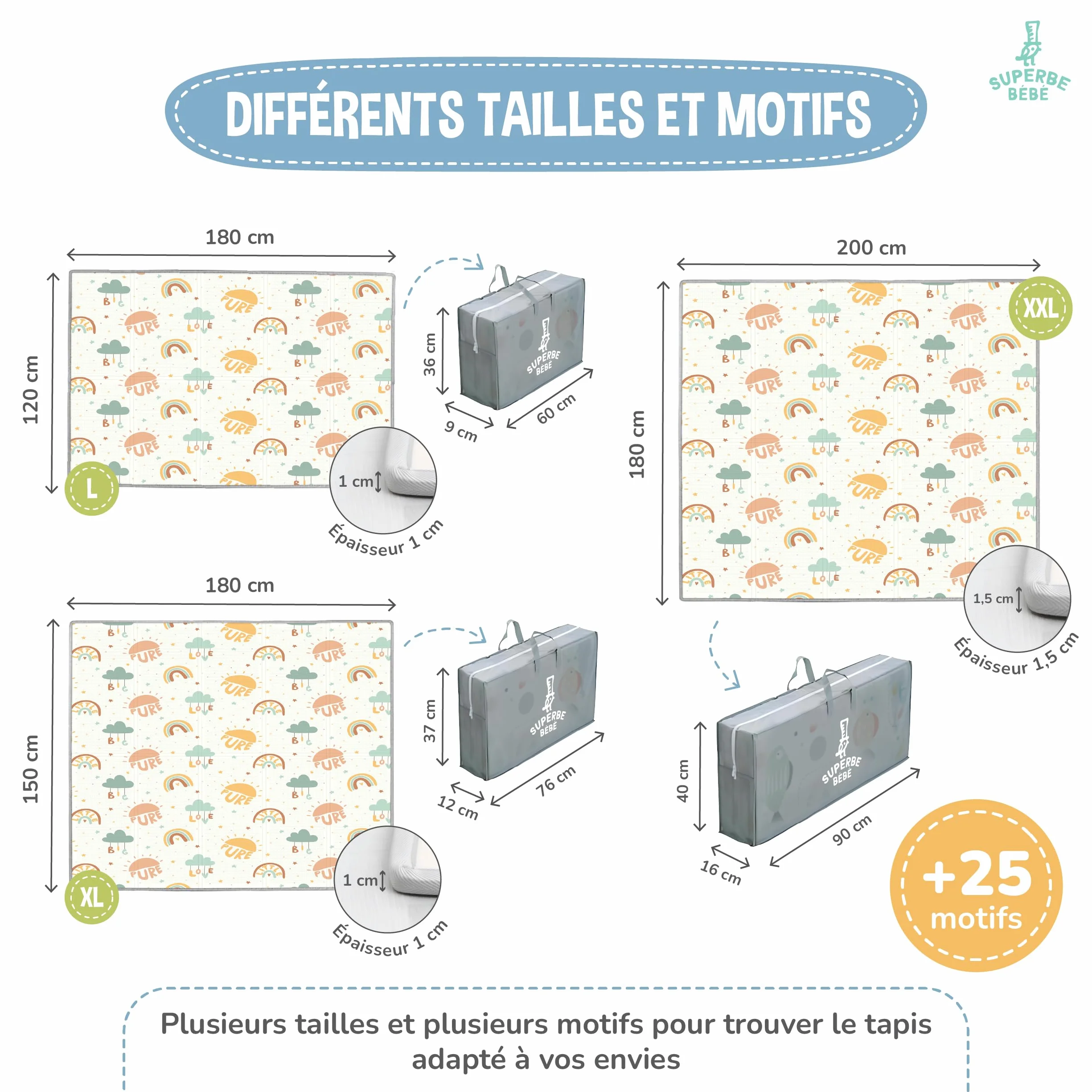 Tapis D'éveil Bébé Pliable Epais Réversible 120x180x1cm - Tapis De Jeu Enfant - Tapis De Sol XXL En Mousse