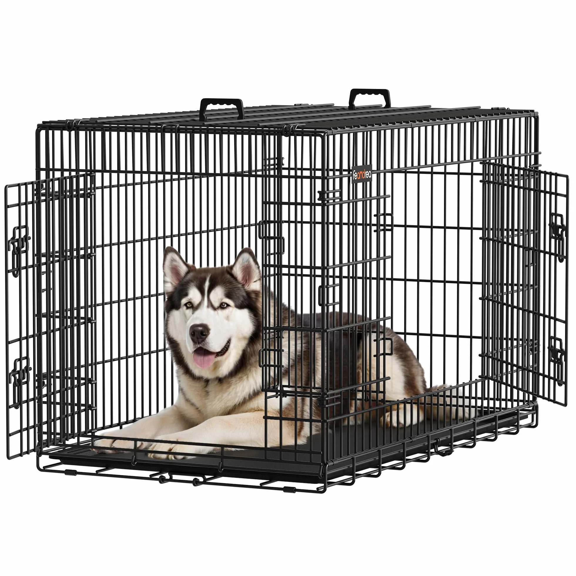 Feandrea Cage pour Chien Pliable 2 Portes Plateau Amovible 122 x 74,5 x 80,5 cm Taille XXL Noir
