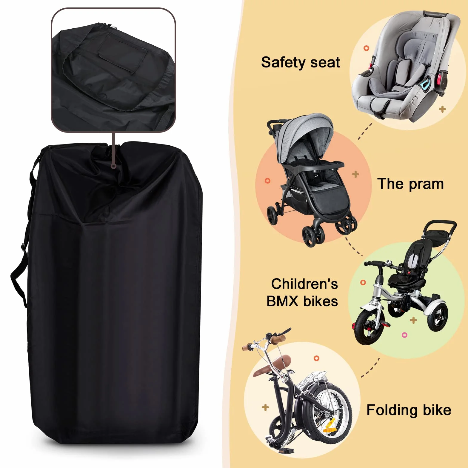 LIHAO Sac de Transport Universel pour Poussette, Housse Bébé Landau avec Bandoulière, Sac de Voyage Résistant Portable Avion Train