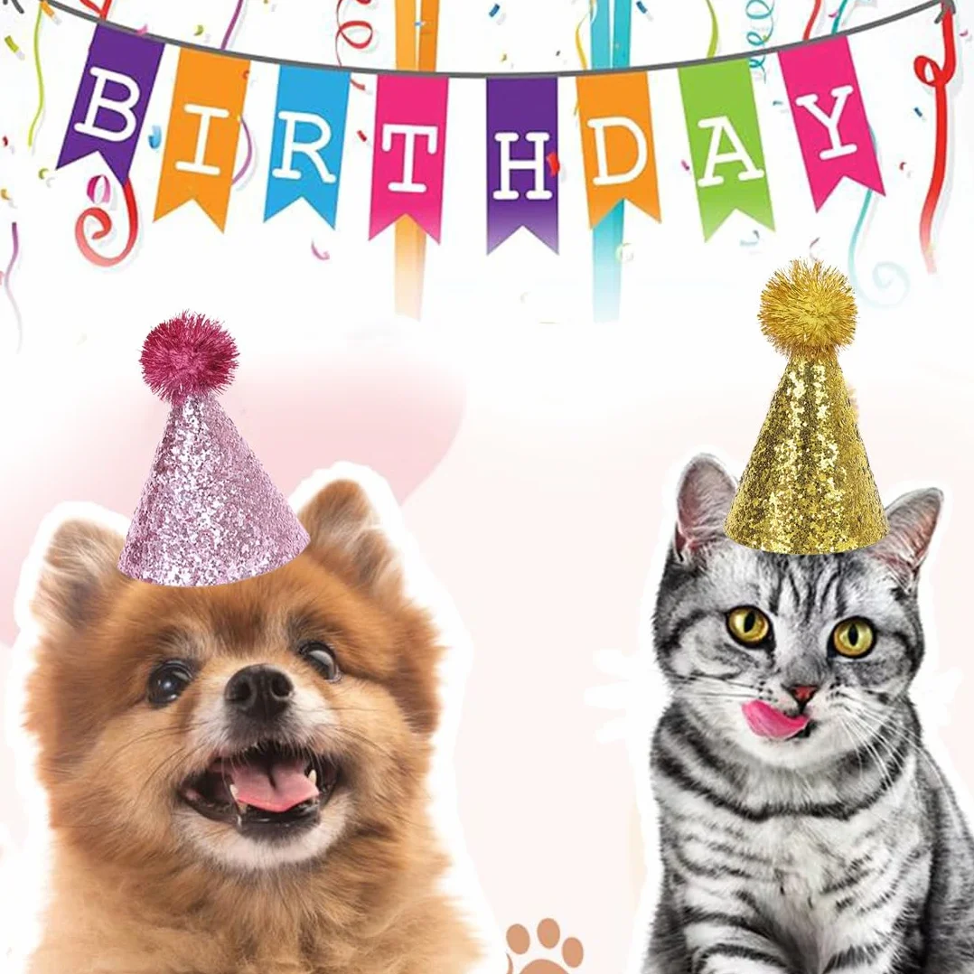 2 Pièces Chapeau D'Anniversaire De Chat, Chapeaux De Fête De Chien Chapeaux De Chats Multicolores Mignon Chiot Chapeau De Fête Avec Pompons Réglable Chapeaux D'Anniversaire De Chien Chapeaux D