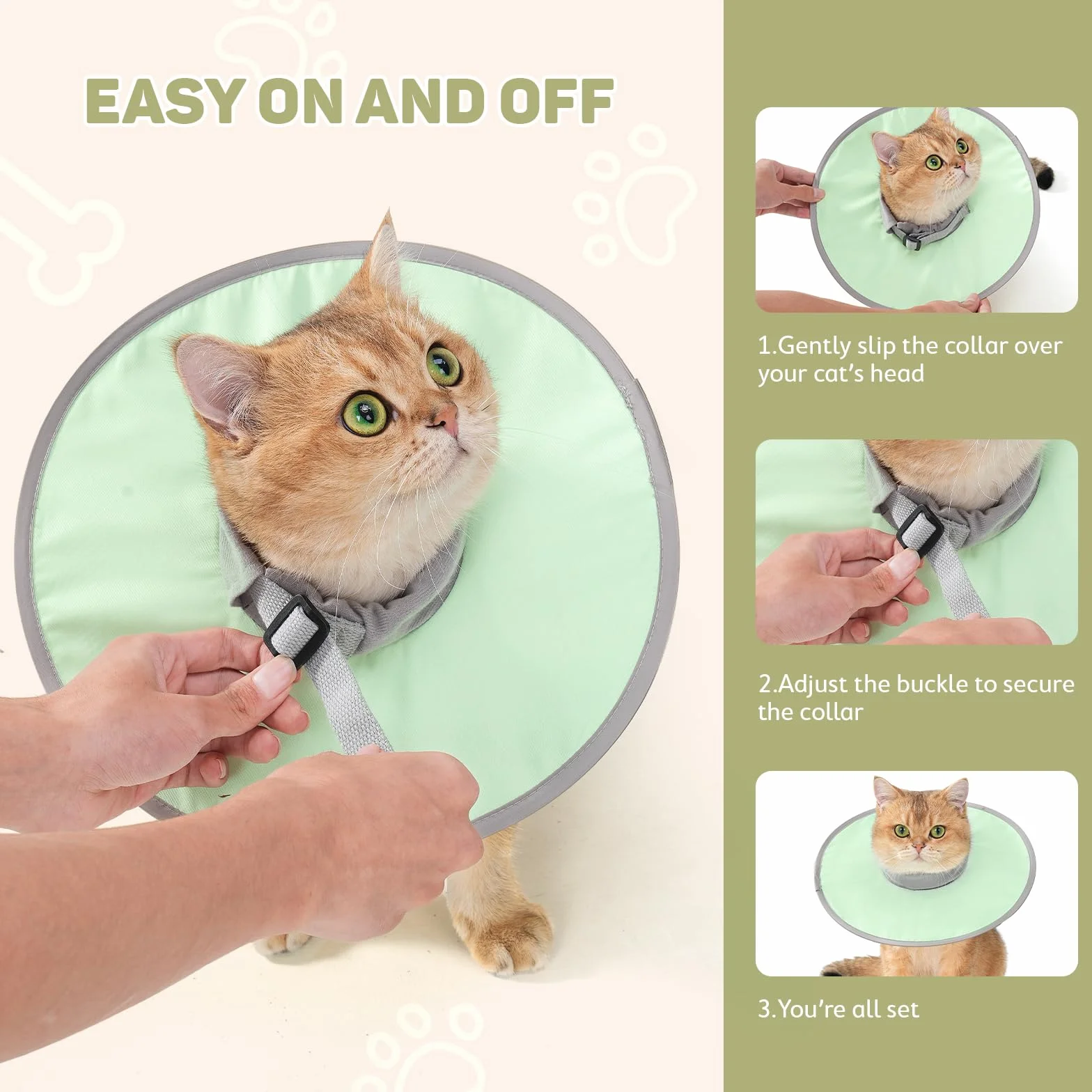 Collerette Anti-Léchage pour Chat Ajustable Pliable Collier Élisabéthain Souple Vert