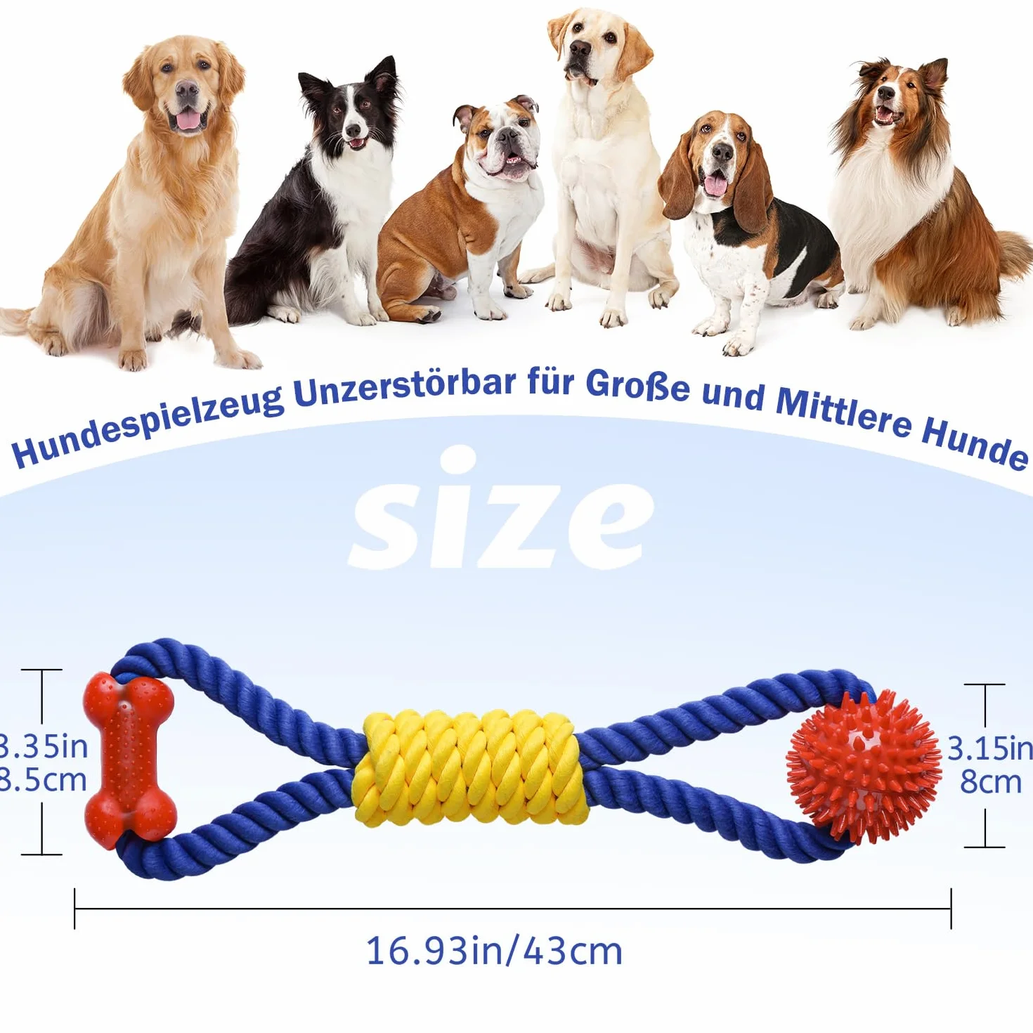 Aitmexcn Jouet Chien Indestructible 43 cm – Corde et Balle à Mâcher en Coton, Jouet Interactif pour Petits et Moyens Chiens, Nettoyage Dentaire et Anti Ennui