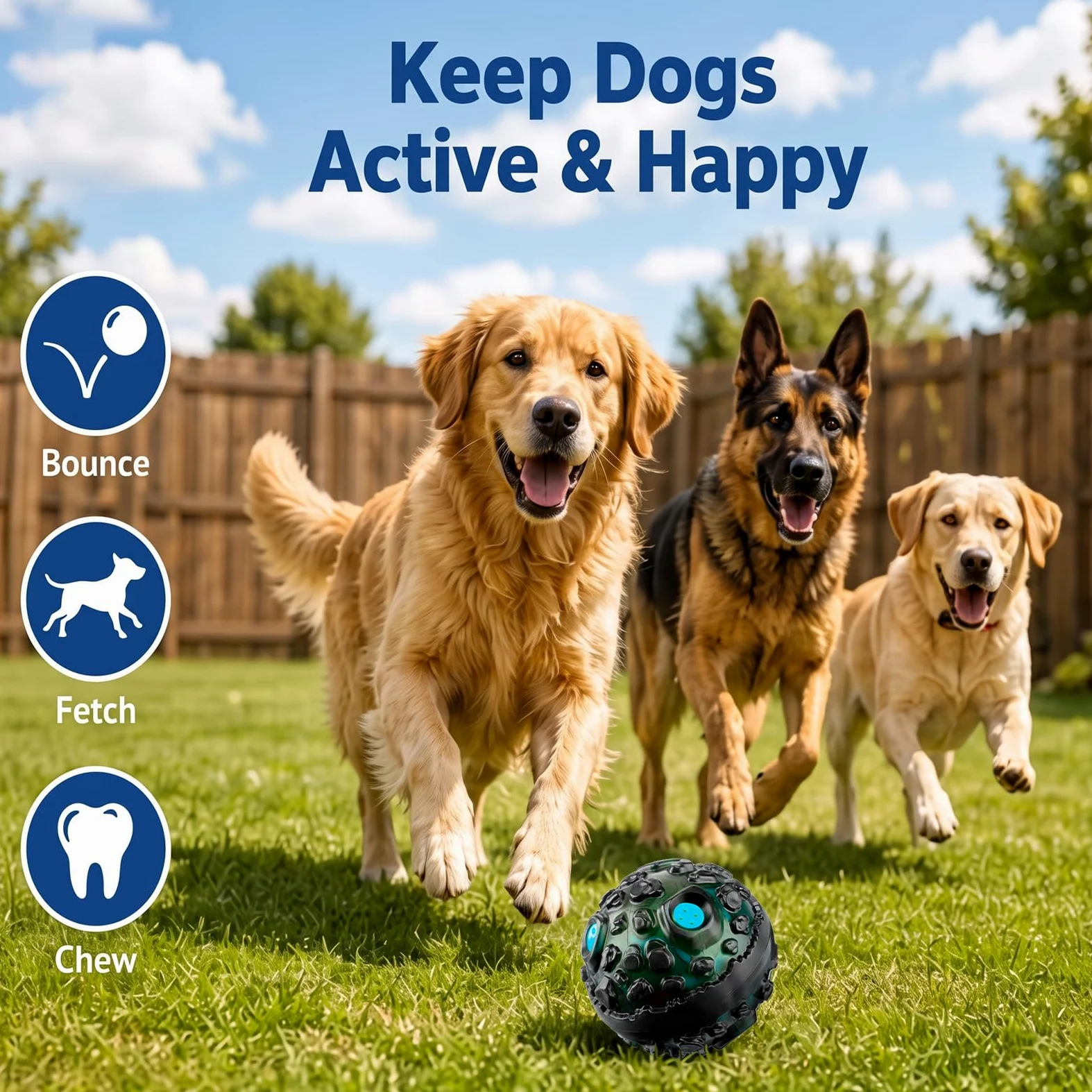 Honoson Lot de 4 balles à mâcher agressives pour chien – Jouet interactif indestructible avec rire qui couine – Jouet à mâcher en caoutchouc élastique pour chiens de petite, moyenne et grande taille