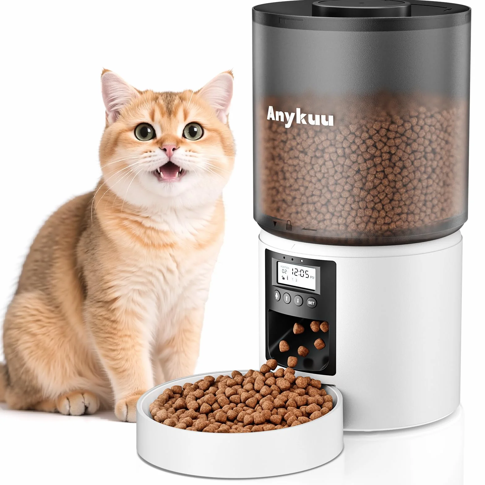 Distributeur Croquettes Chat Automatique 4L Fonction Vocale 10s 6 Repas Minuterie Programmable