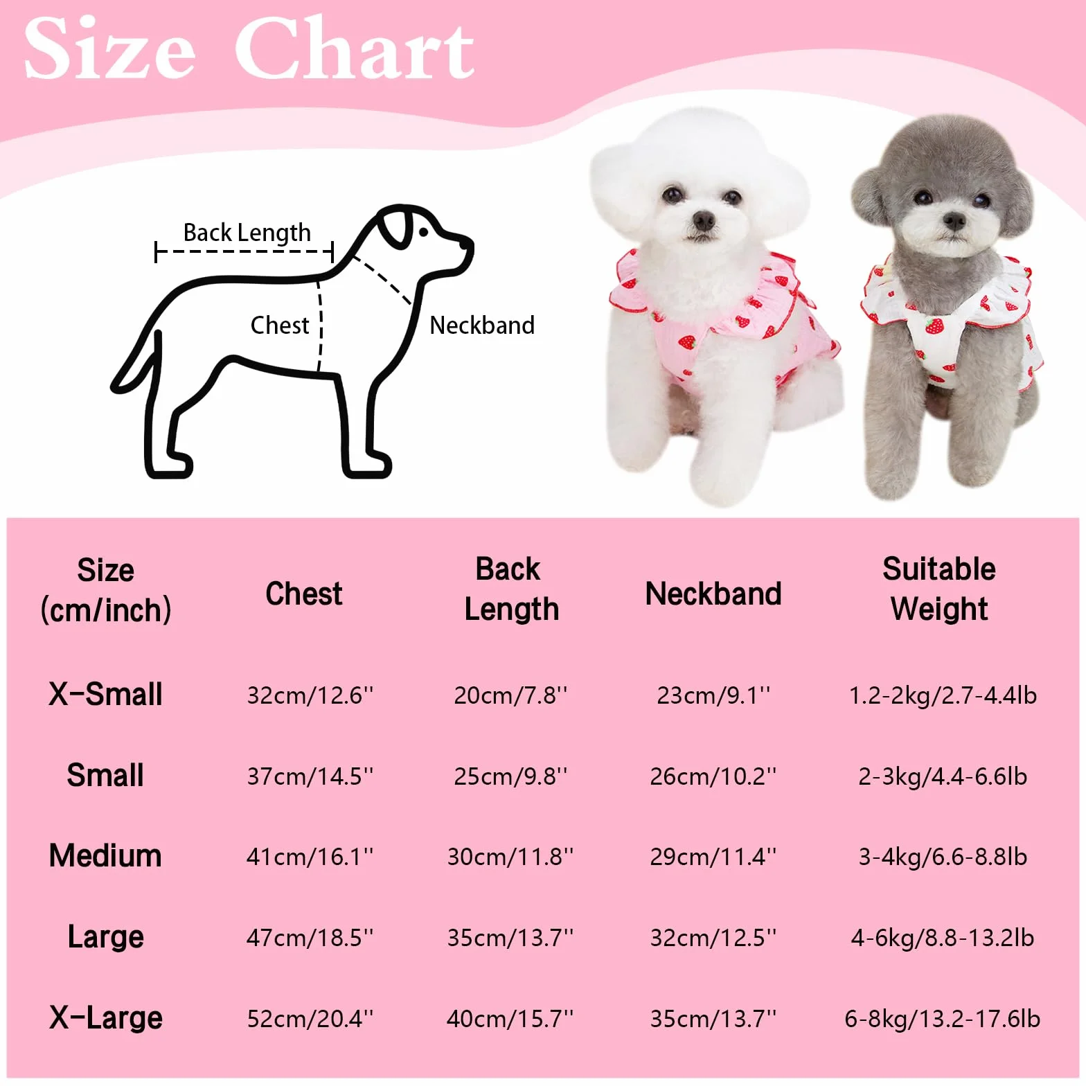Kunyeah Robe Princesse à Fraises pour Chien Vêtement d'été sans Manches Blanc L