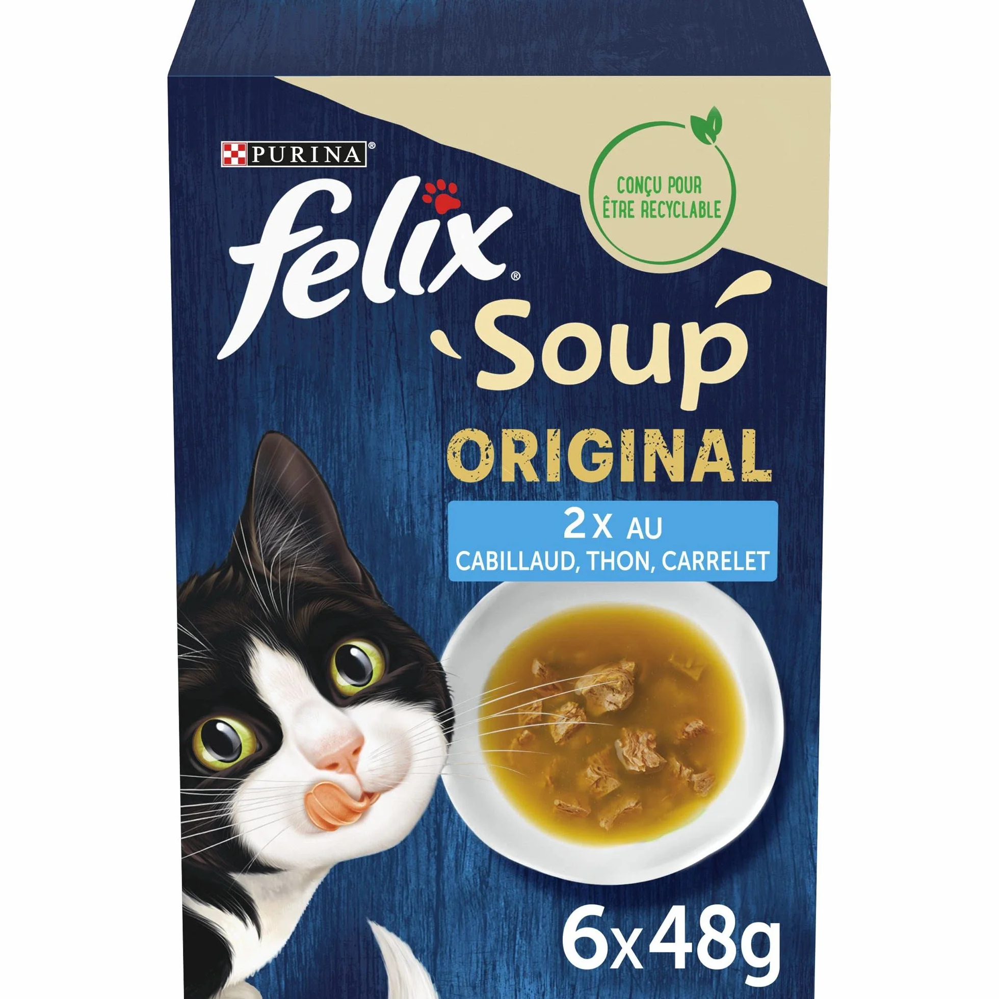 Felix Soup Original Au Poisson Cabillaud Thon Carrelet Sachet Fraîcheur Lot 8x 6x48g Aliment Humide Chat Adulte