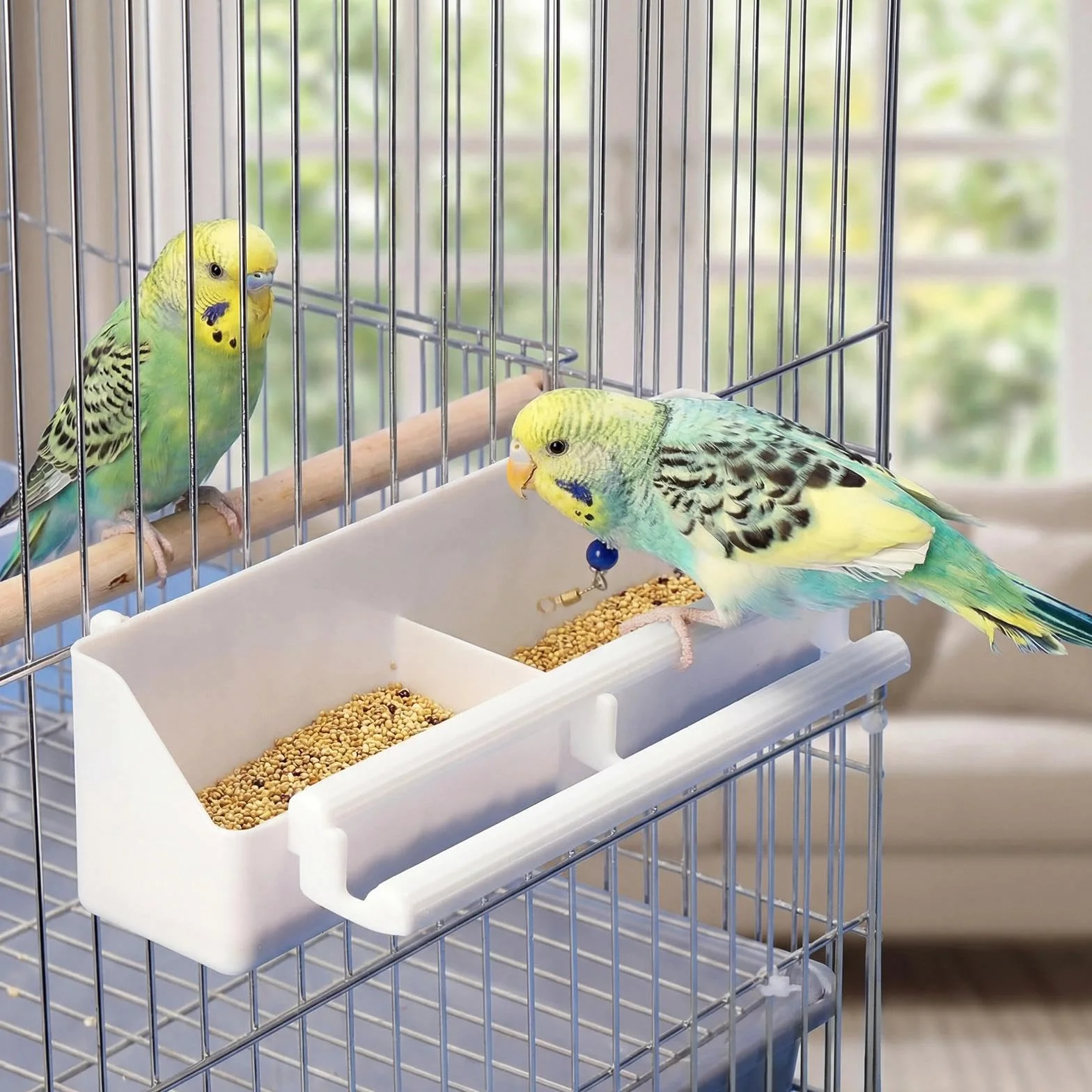 Mangeoire Oiseaux Cage Plastique Distributeur Nourriture 4 Pièces
