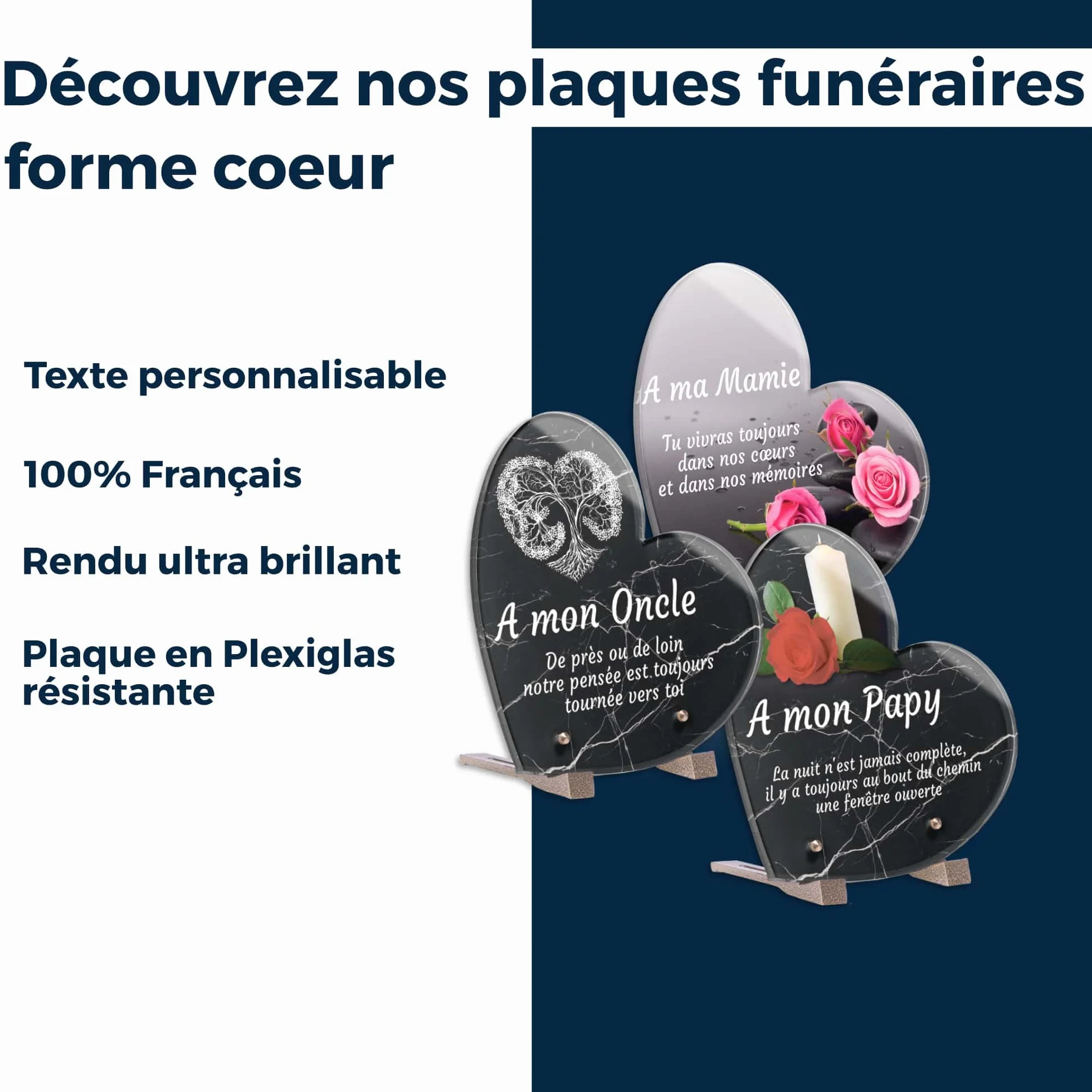 Plaque Funéraire Coeur Personnalisée Rose Granit 21x21 cm Résistante aux Intempéries Anti UV