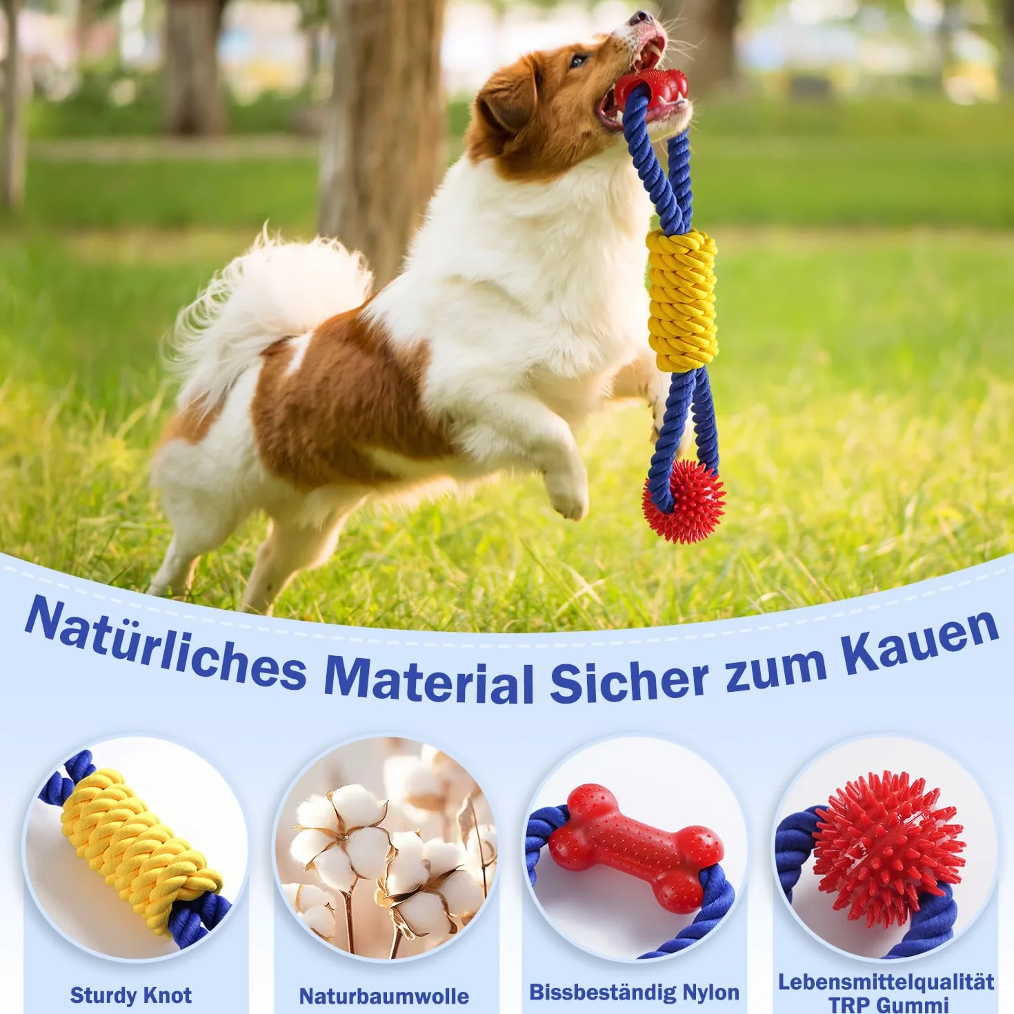 Aitmexcn Jouet Chien Indestructible 43 cm – Corde et Balle à Mâcher en Coton, Jouet Interactif pour Petits et Moyens Chiens, Nettoyage Dentaire et Anti Ennui