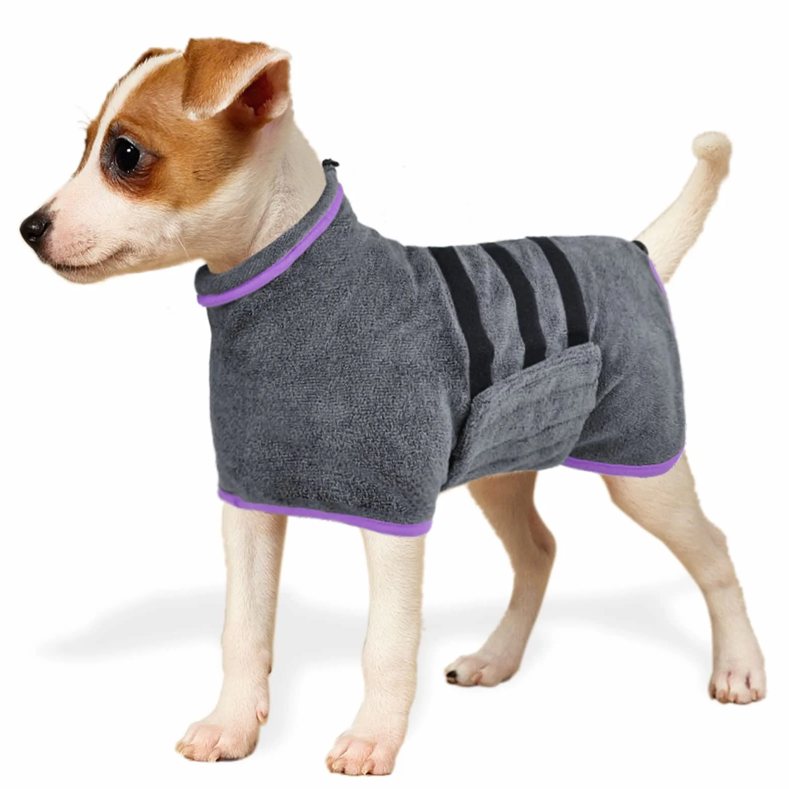 KATELUO Peignoir Chien Microfibre Super Absorbant Petite Moyenne Taille Après Bain Gris S