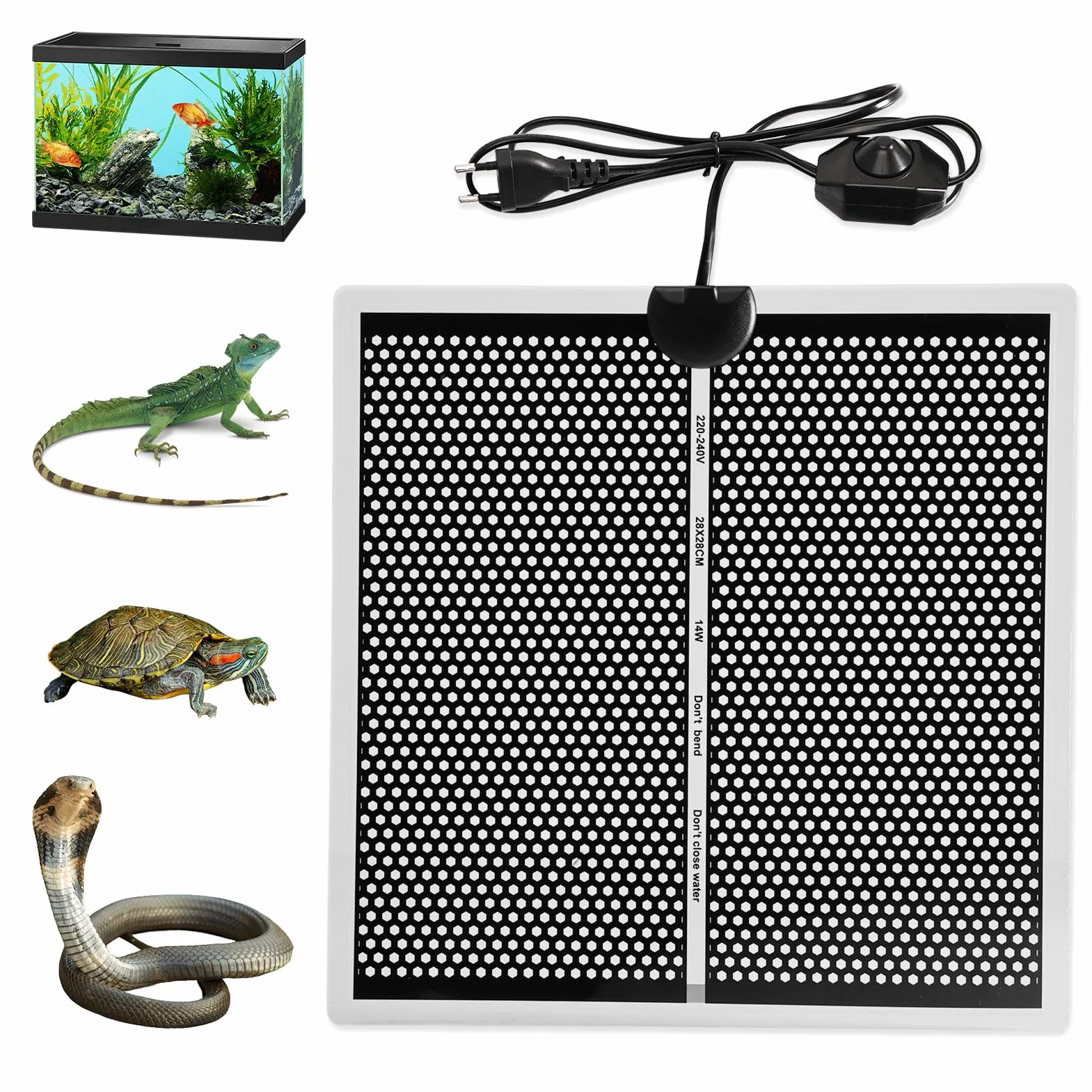 Coussin Chauffant pour Récipient en Verre 28x28cm, Tapis Chauffant pour Reptiles avec Contrôle de la Température