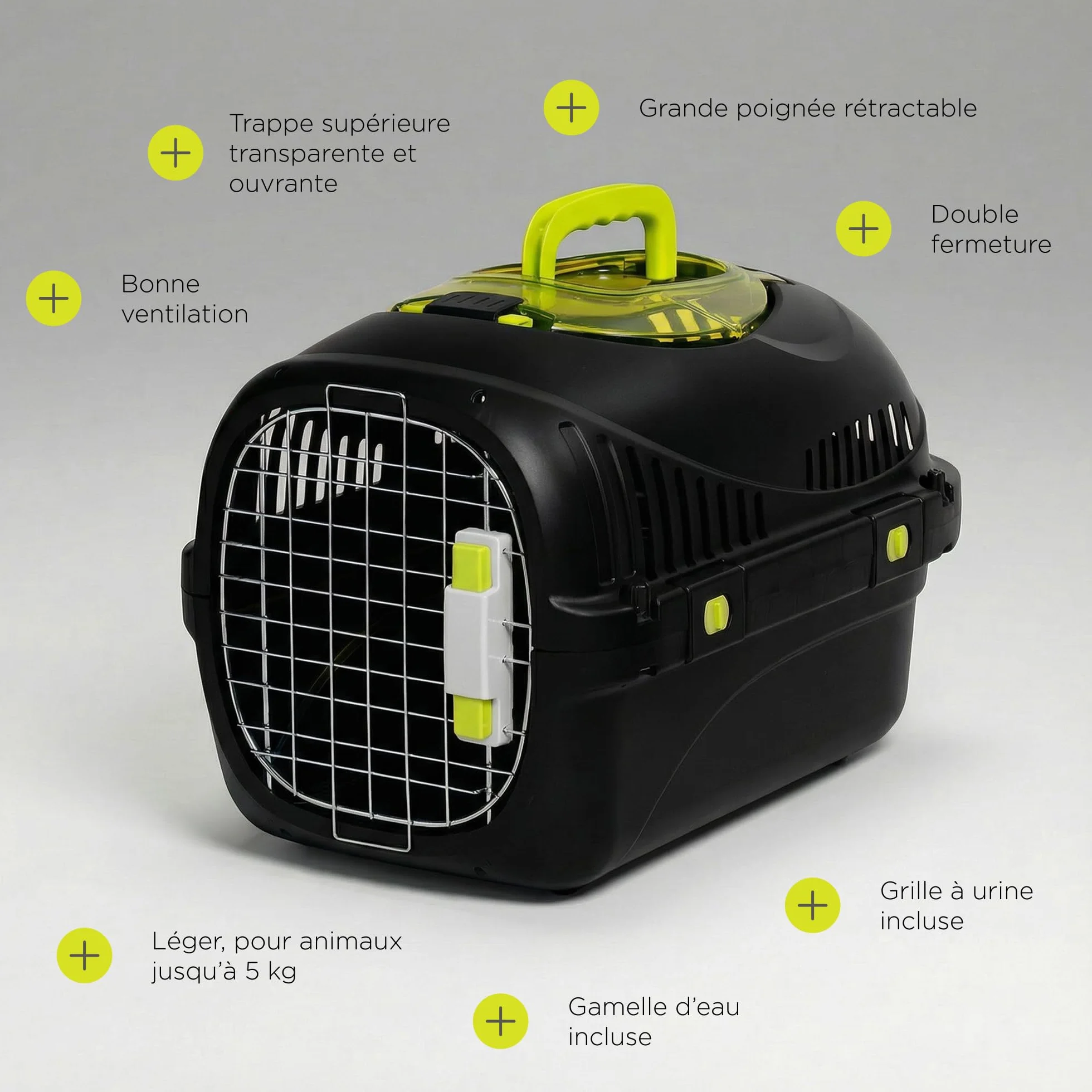 Safy Boîte de Transport Rigide pour Chat avec Porte en Métal, Double Sécurité et Ventilation