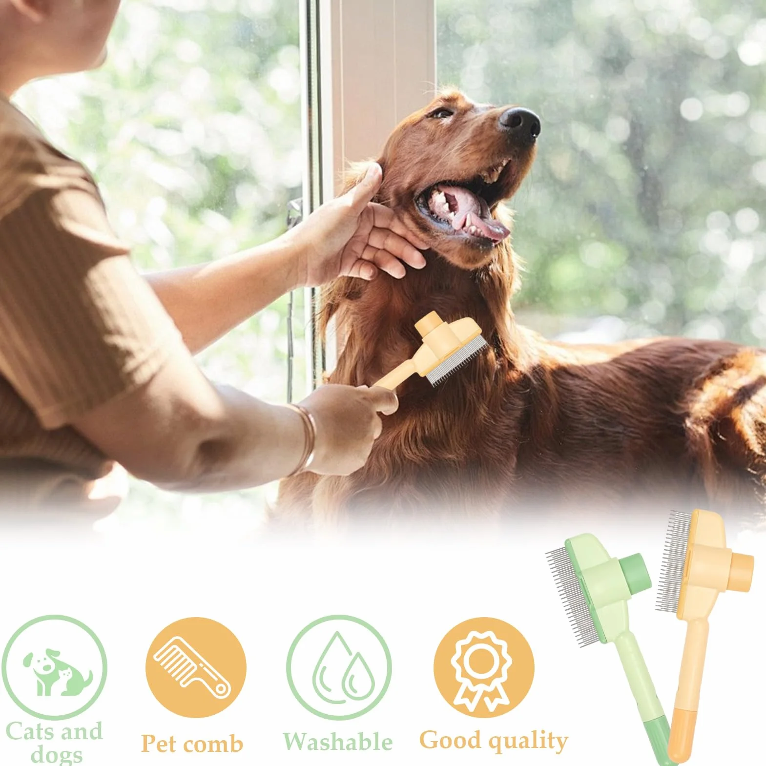Peigne à dents en acier inoxydable pour chats et chiens, lot de 2, brosses autonettoyantes multi-usages