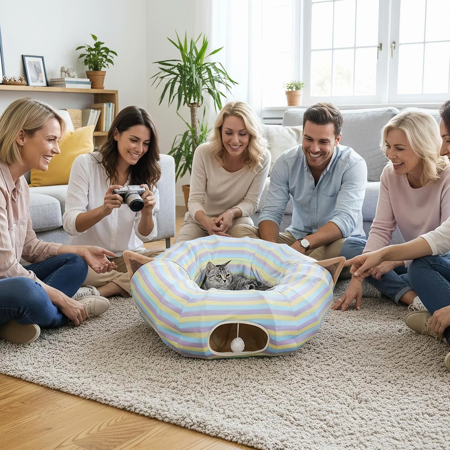 Tunnel pour Chat Grand Jouet en Forme De Maison Pliable avec Puzzle | Tube De Pour Chat À Rayures Colorées Pour Chaton, Animal De Compagnie, Anniversaire, Fête De Noël, Petits Animaux, Chasse