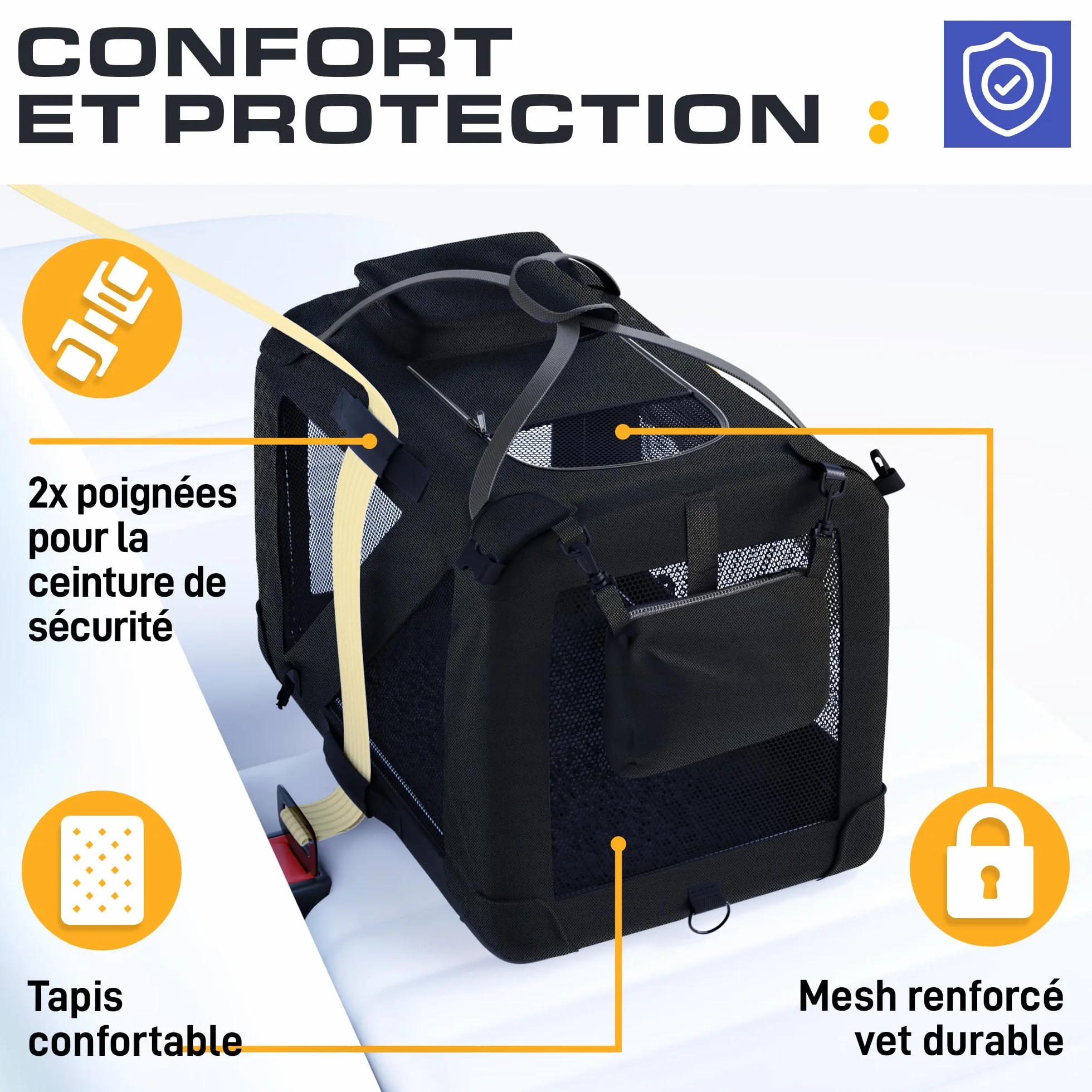 PETPROVED Cage de Transport pour Chien Pliable Voiture Niche Sac Noir M