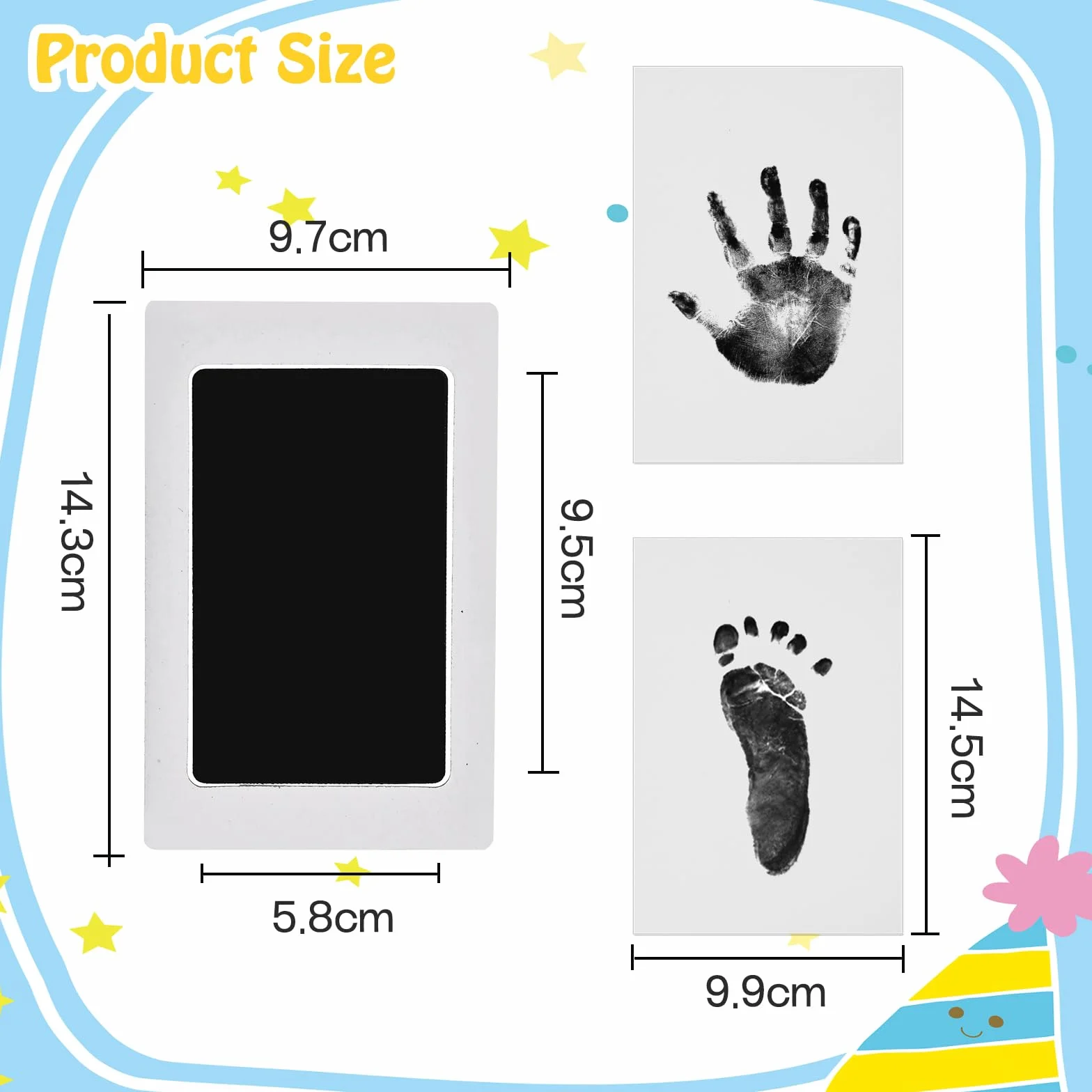 Kit Empreinte Bebe Nabance 8pcs Empreinte Main Pied Bebe 16 Cartes, Tampons d'Impression Sans Encre Cadeau Souvenir 0-6 Mois