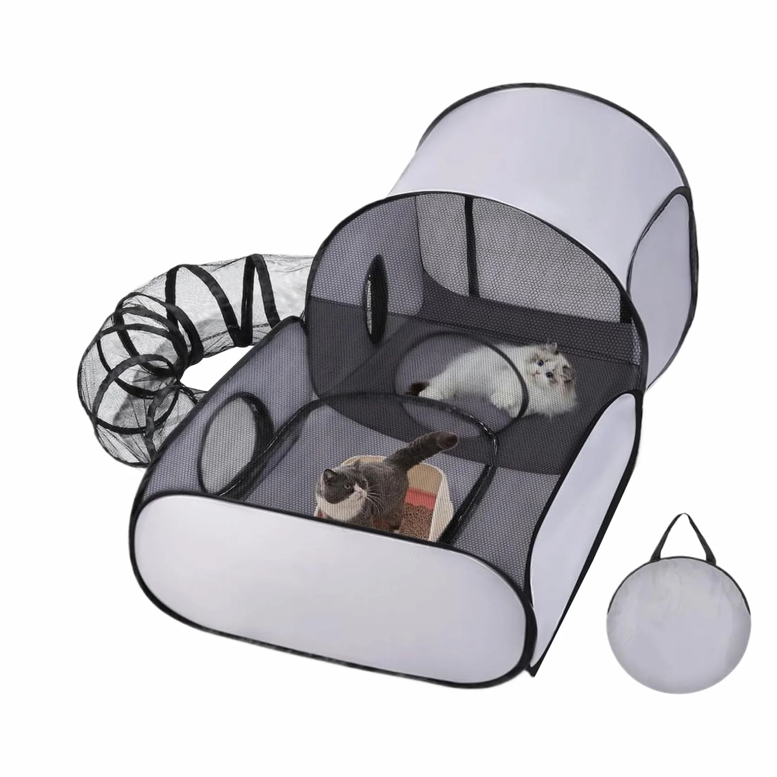Parc d'Extérieur pour Chats - Tunnels d'Activités Pliable avec Tunnel - Jeux Intérieur/Extérieur