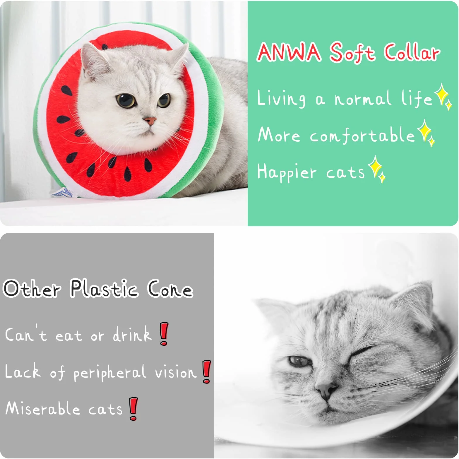 ANWA Collerette pour Chat Anti Léchage Réglable et Pliable en Tissu Souple Forme Fruit Watermelon M
