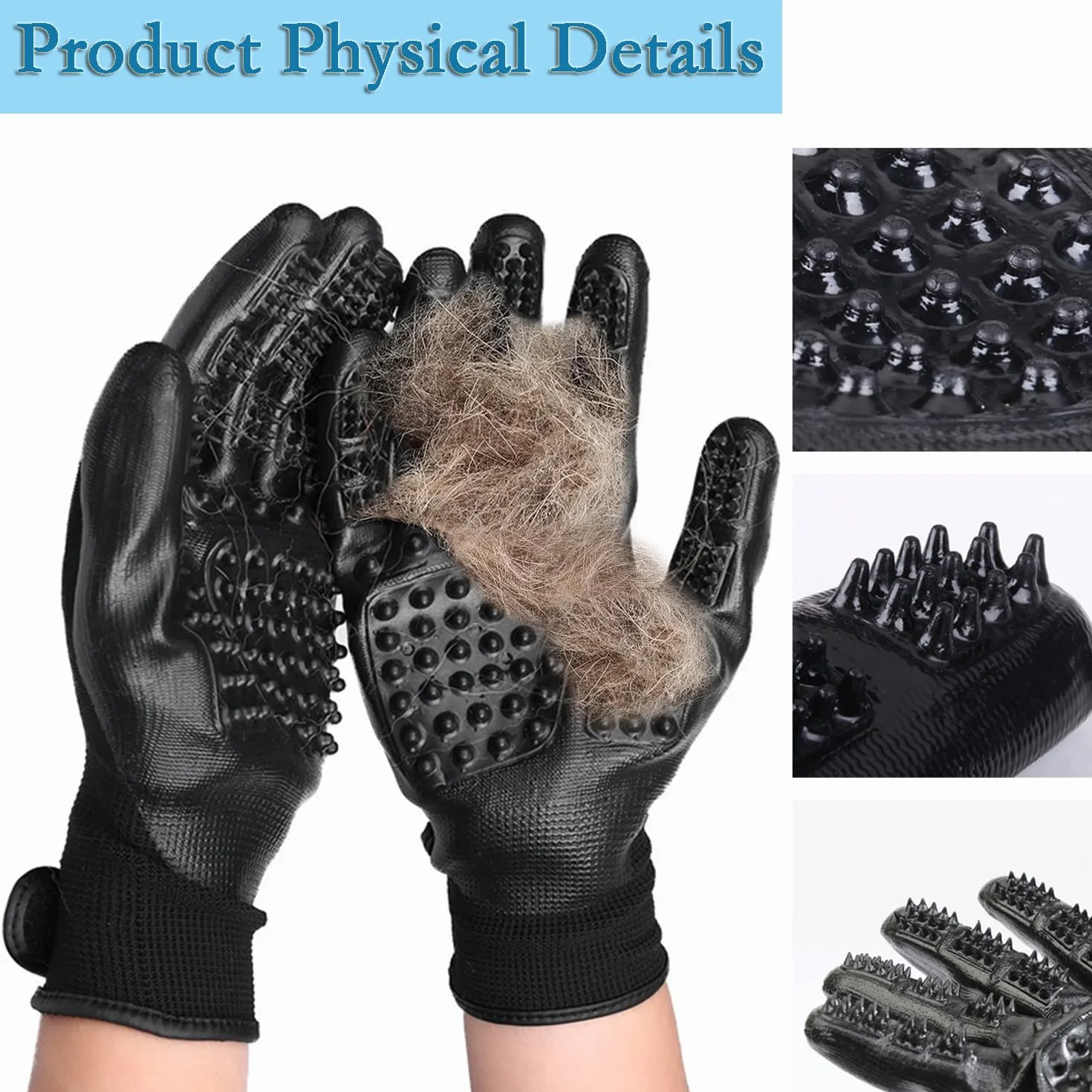 Gants de toilettage pour chien brosse de massage multifonctionnelle en caoutchouc respirant pour chiens chats chevaux fourrure longue courte