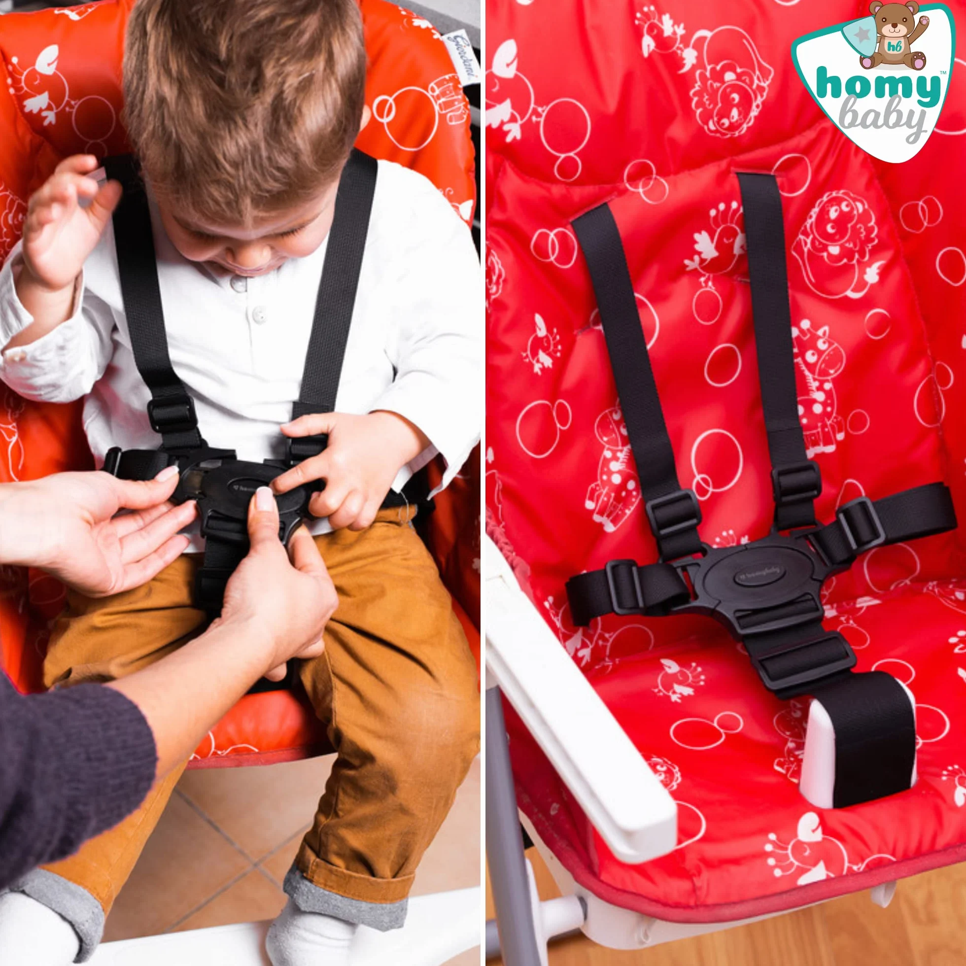 HOMYBABY Harnais 5 Points Chaise Haute Universel pour Bébé - Sangle de Sécurité Attache Poussette