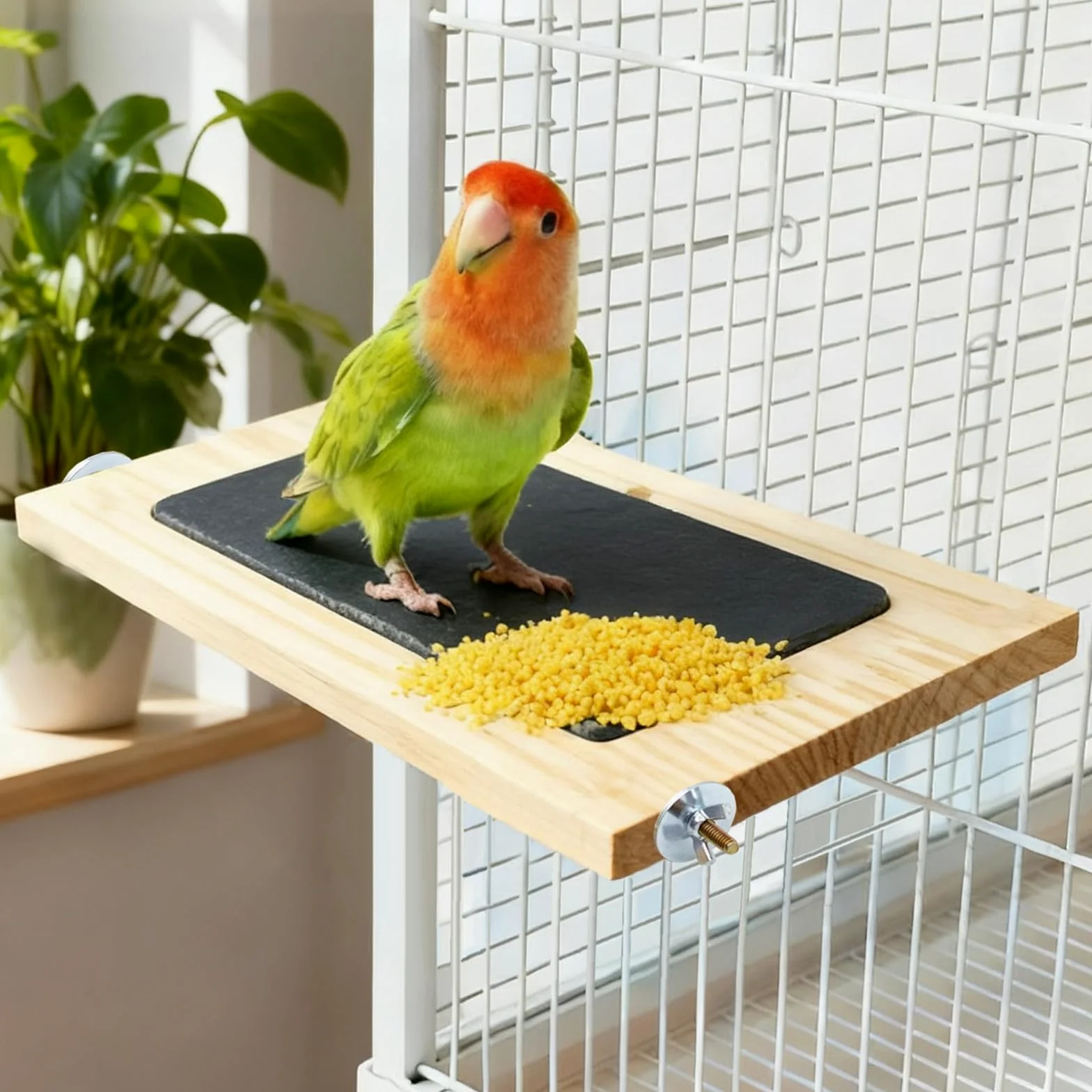 Perchoir pour oiseaux, plate-forme en bois avec pierre d'ardoise, aire de jeux pour oiseaux, perruches, accessoires de cage pour perruches, calopsittes, inséparables, joues vertes, oiseaux de petite
