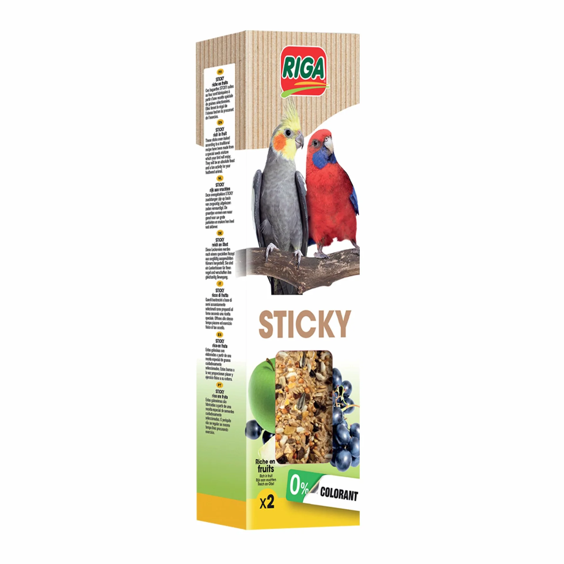 RIGA Barres De Sticky Aux Fruits Nourriture Pour Grandes Perruches Baguettes Graines Cuites Au Four Pommes Et Raisins x 2