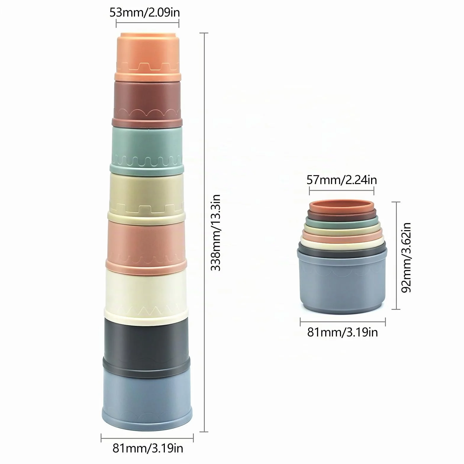 JINTANG 8 PCS Jouet Lapin empilable en Plastique de sécurité pour Cacher la Nourriture et Jouer Couleur Morandi